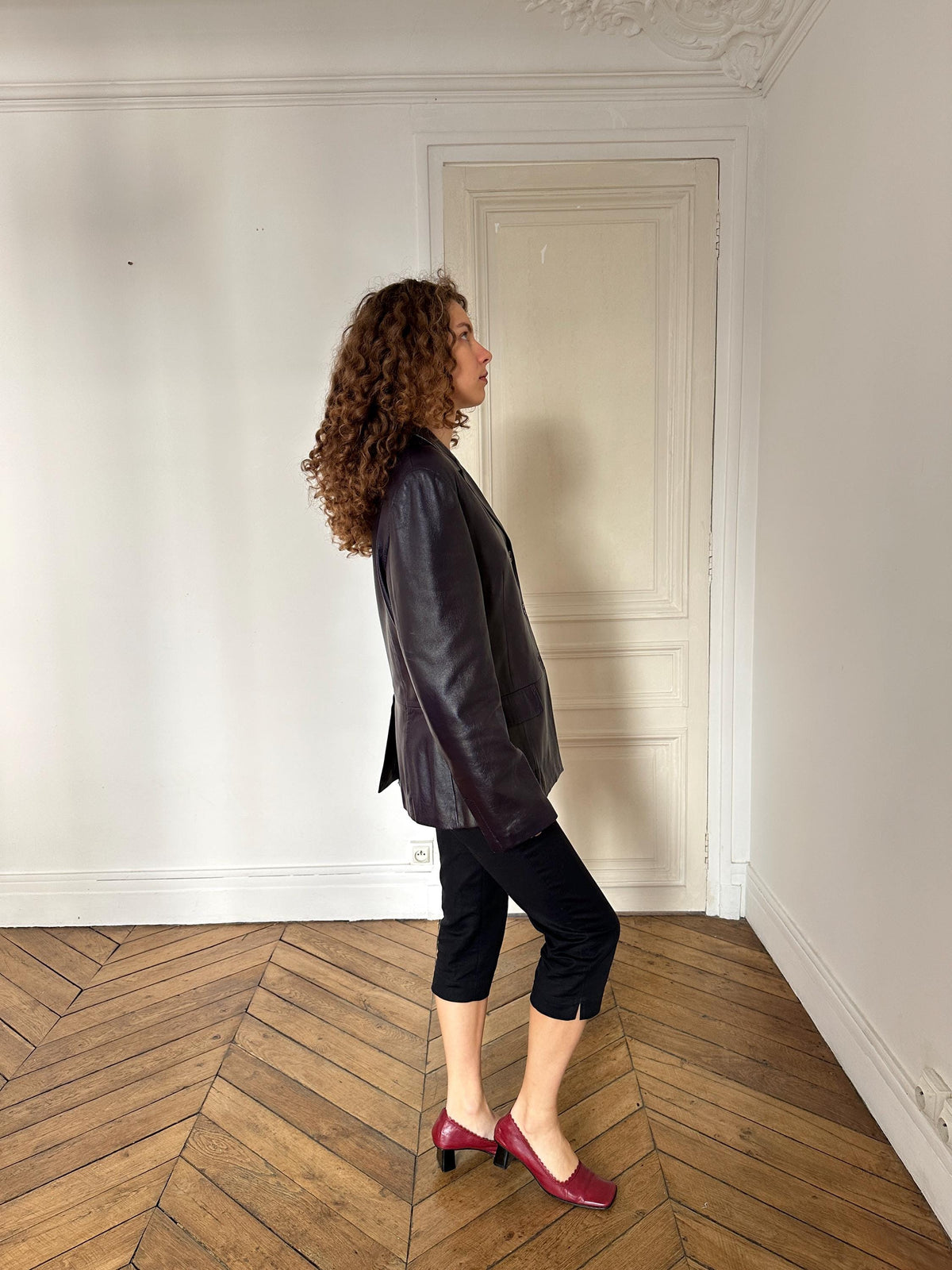 Vintage 90s Leather Blazer Jacket in Purple