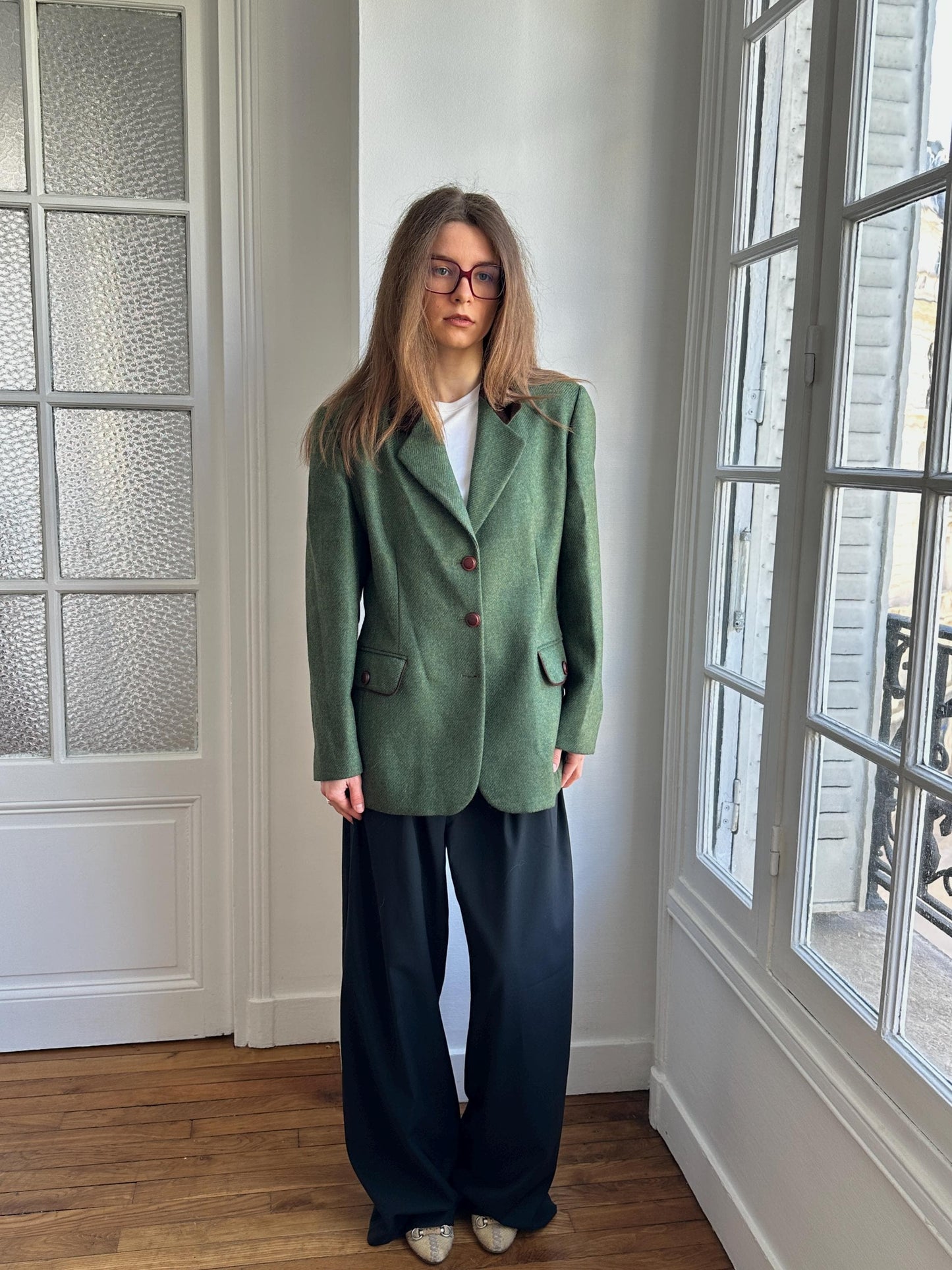 Vintage 90s Wool Classic Forest Green Blazer