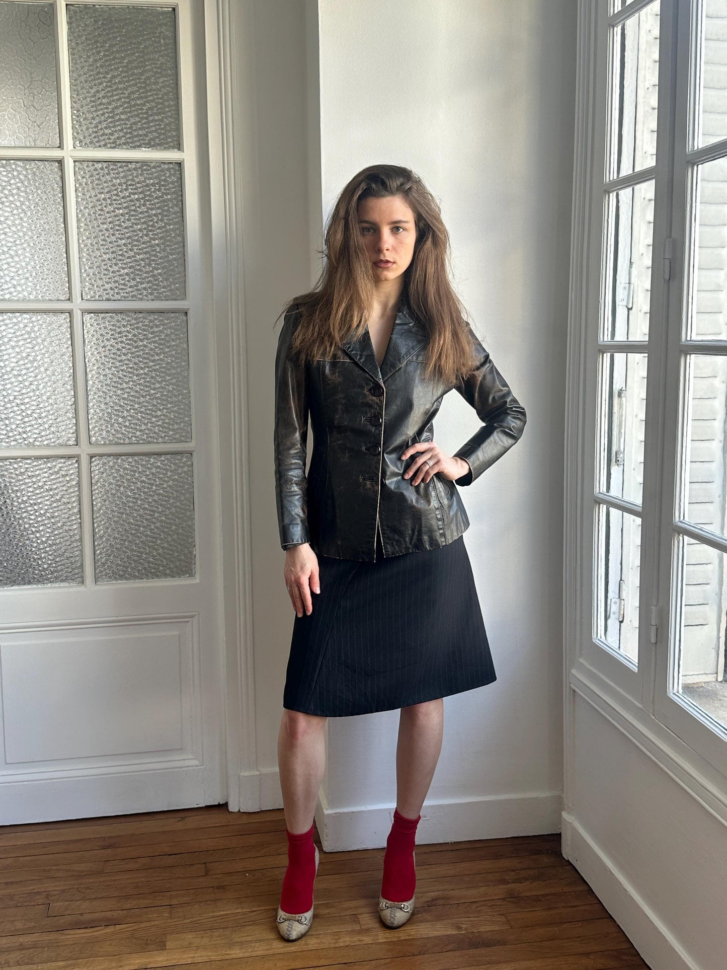Vintage 90s Burnt Boxy Leather Jacket In Brown