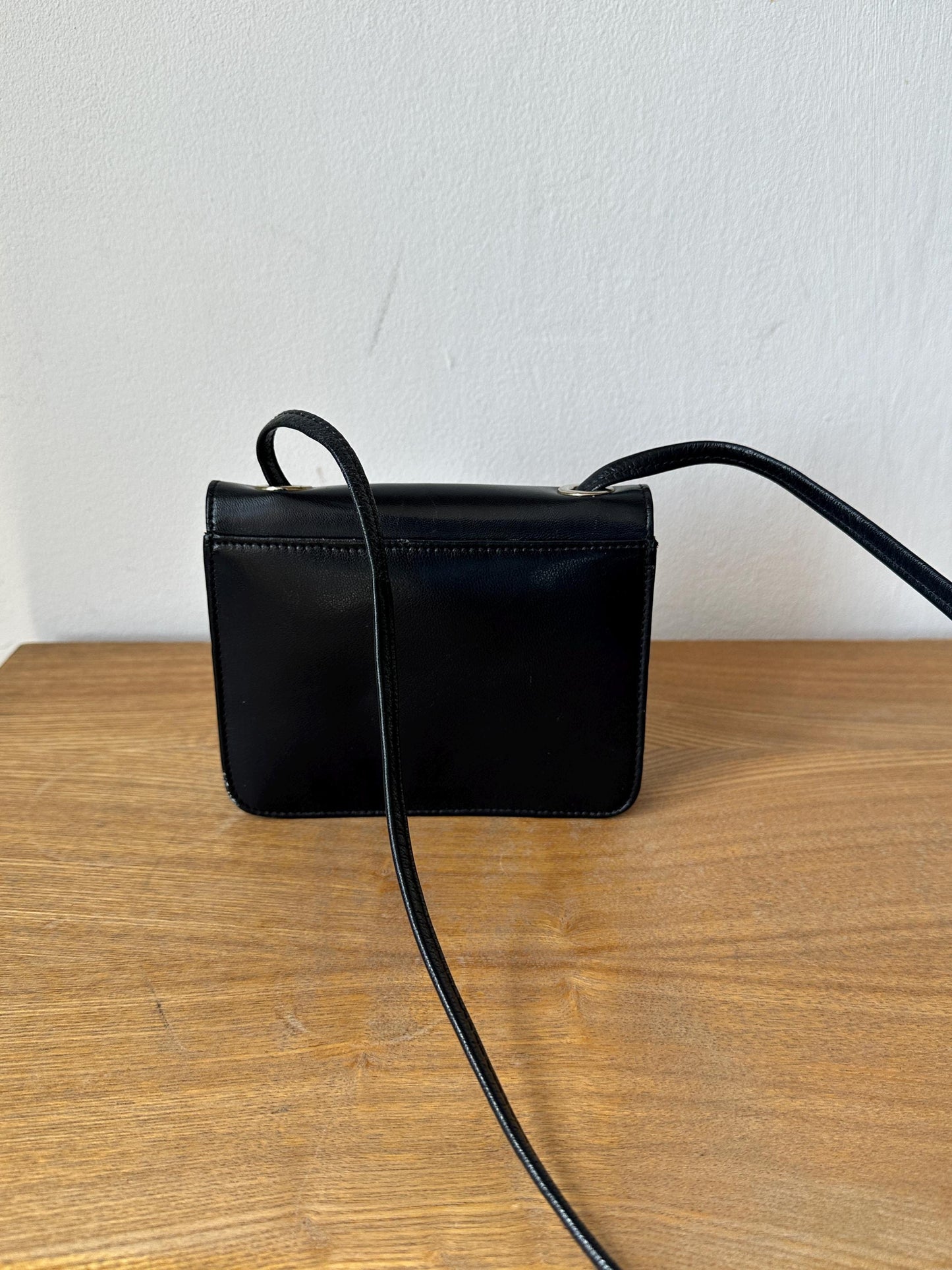 Vintage Black Leather Mini Crossbody Bag | Structured Flap Bag