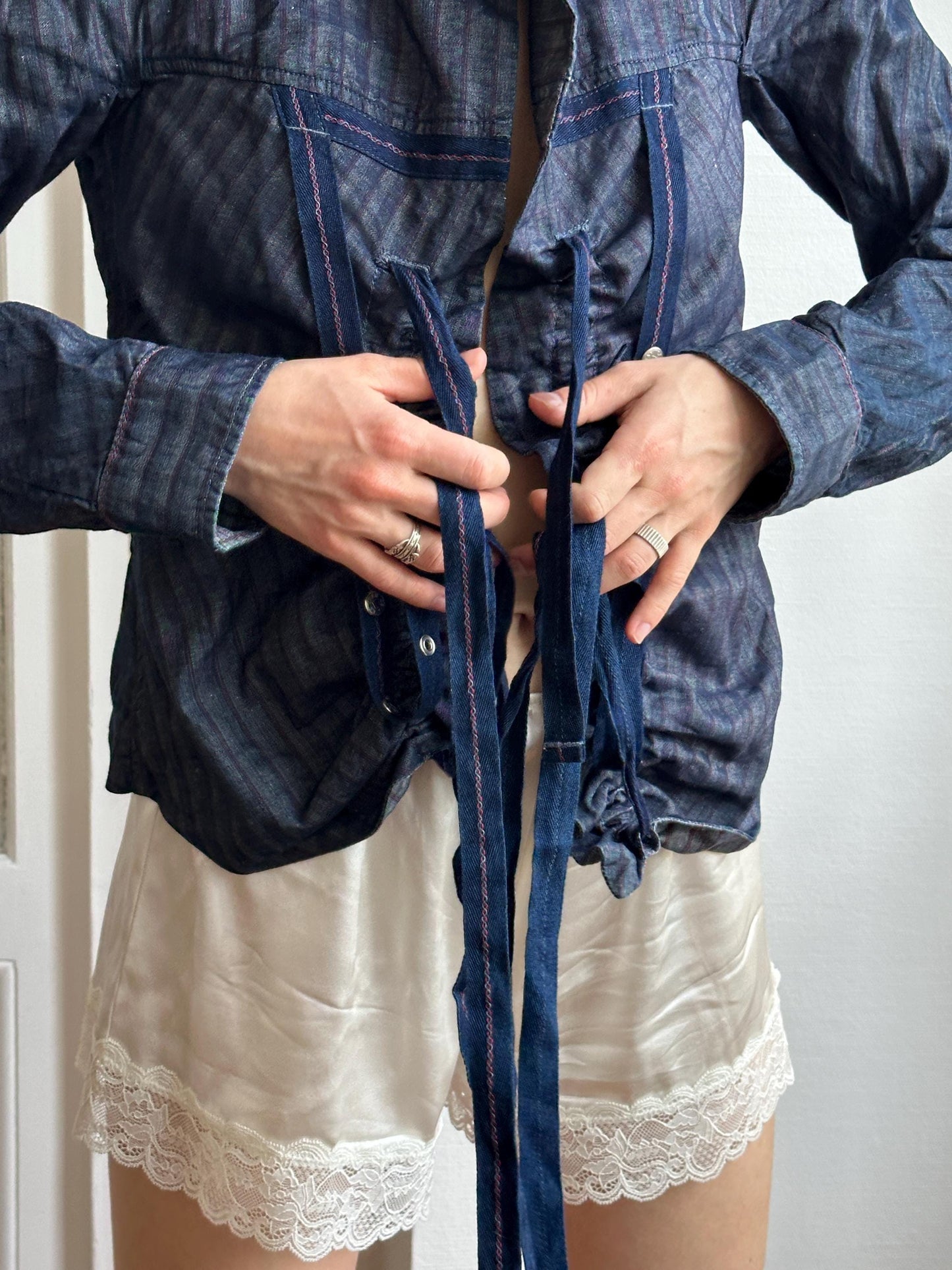 Vintage Y2K Marithé + François Girbaud Dark Denim Lace-Up Jacket