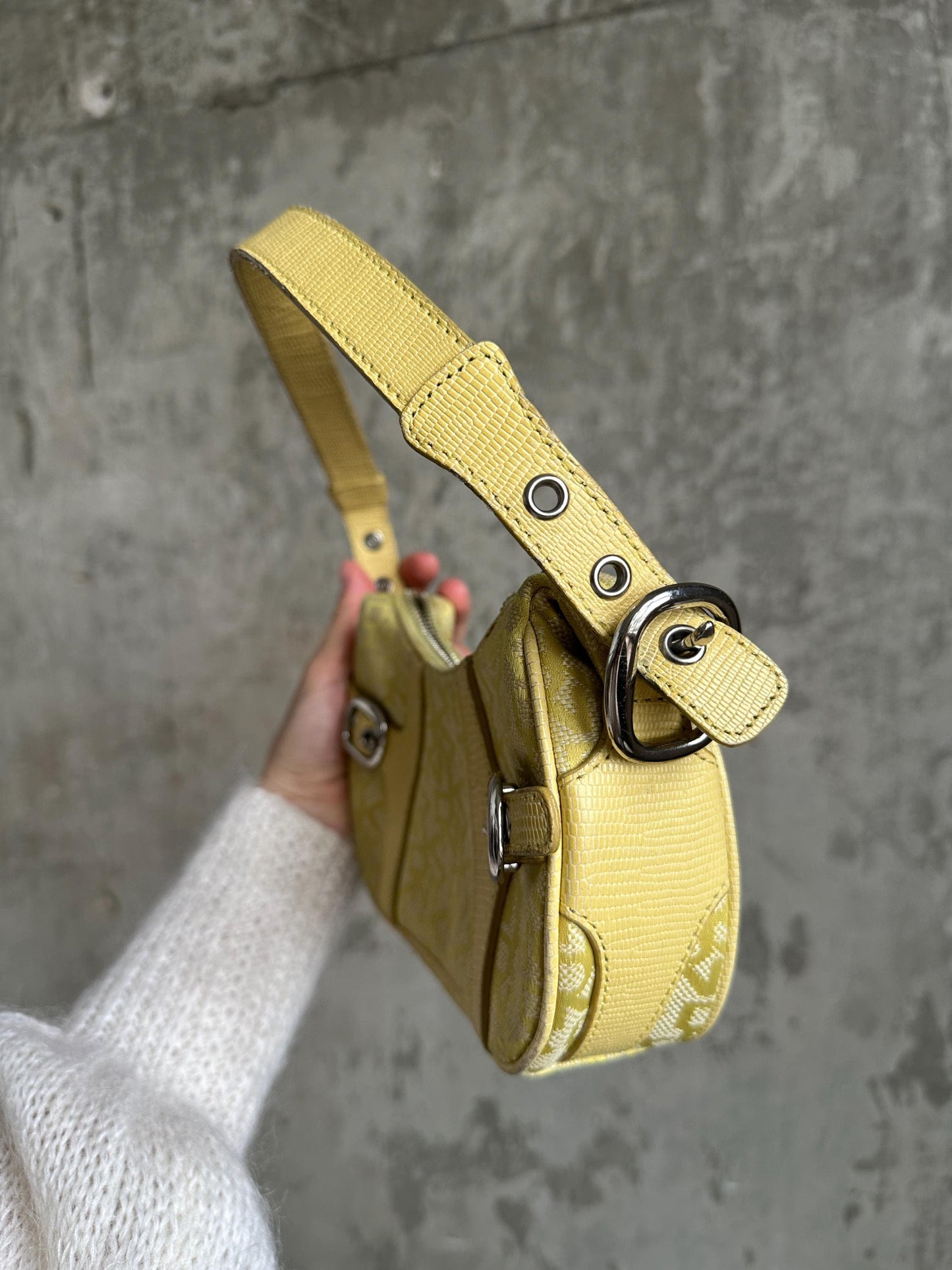 Vintage DKNY Yellow Monogram Mini Baguette Bag