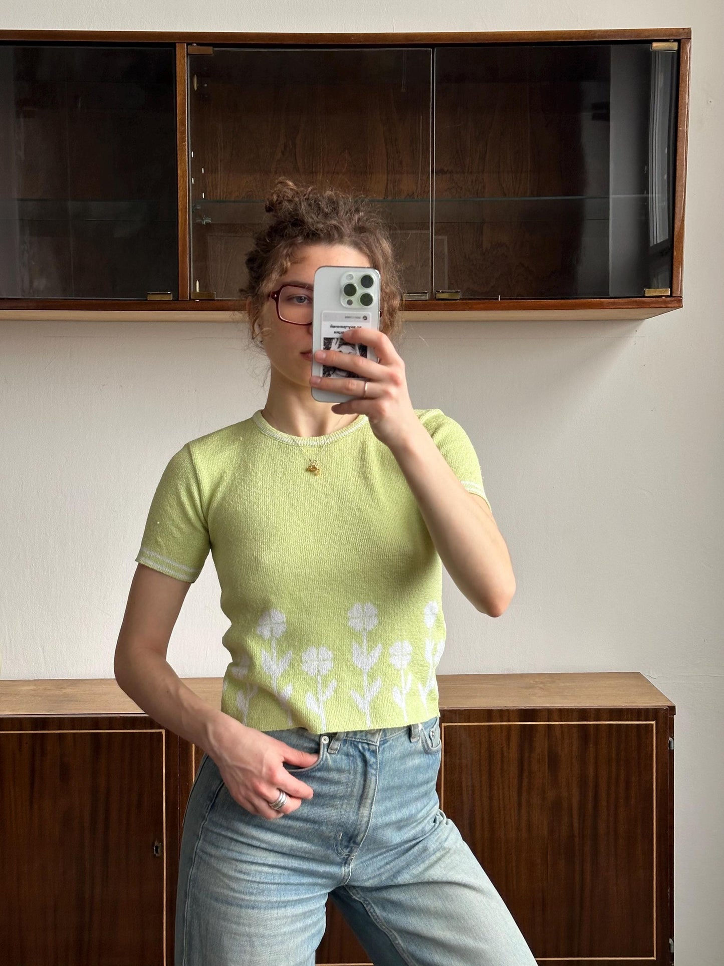 Vintage 80s summer top in green (lime), knitted t-shirt