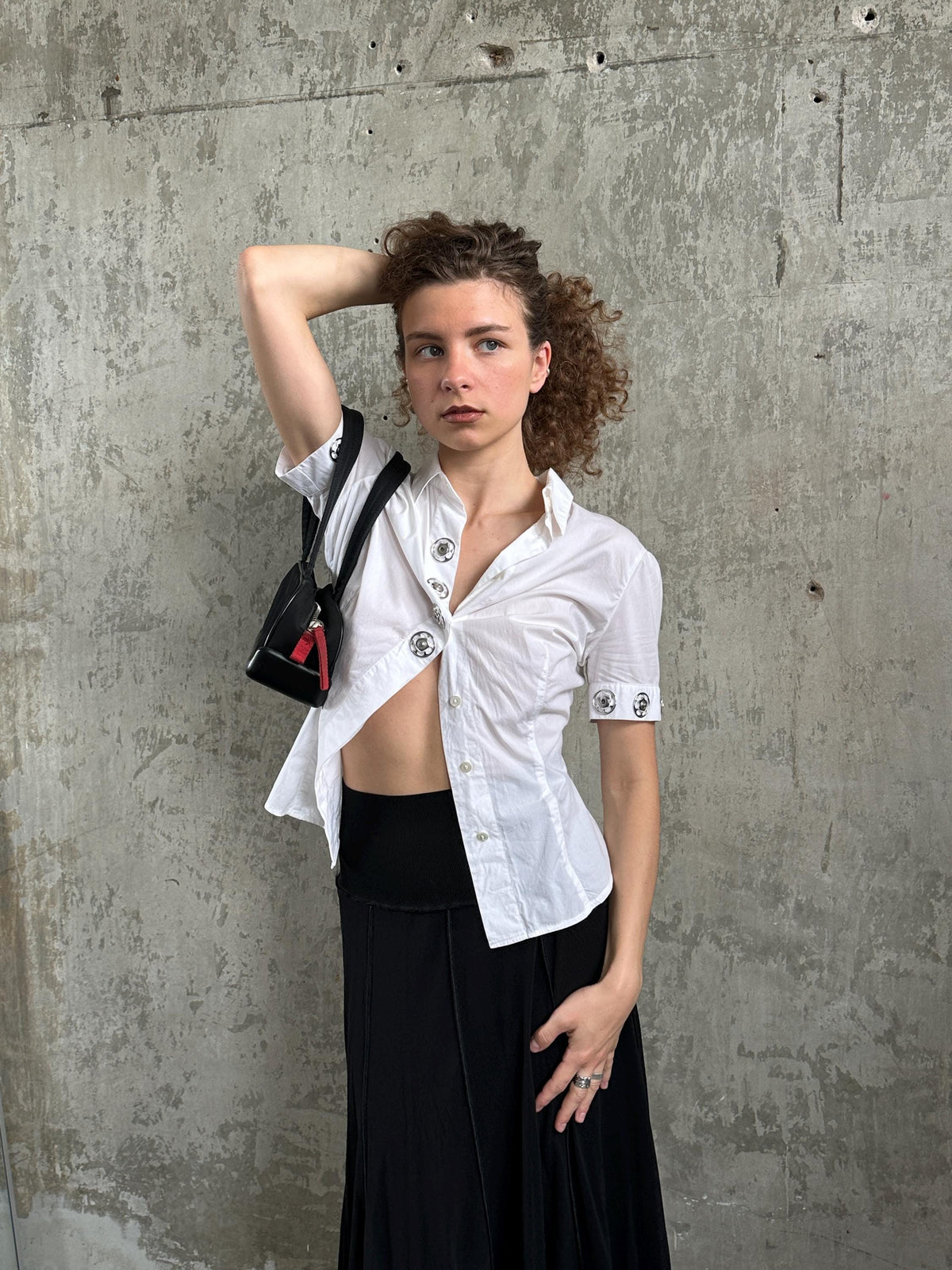 Vintage Moschino Jeans White Fitted Shirt | Silver Ring Detail Blouse