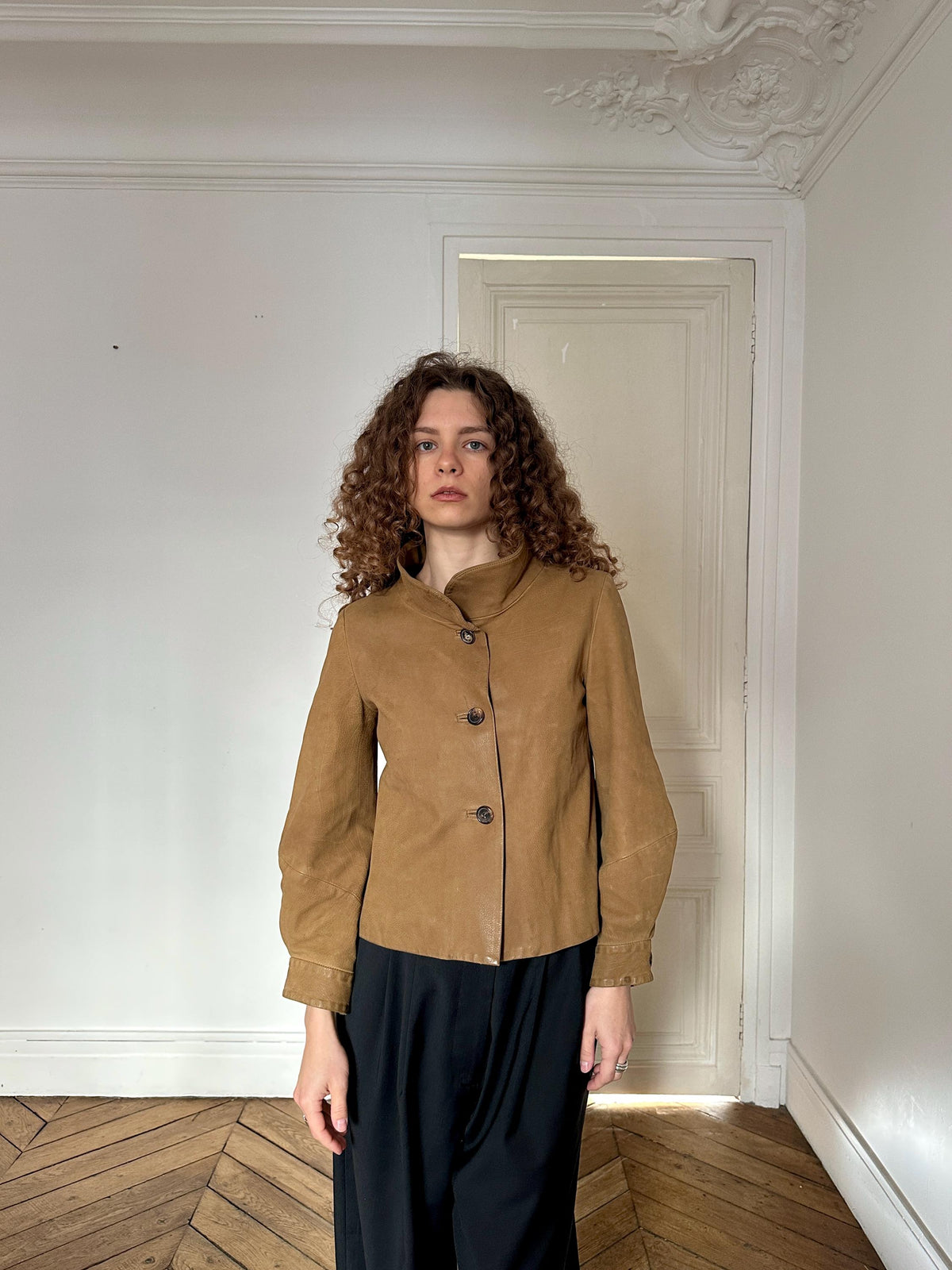 Vintage Marni Cropped Leather Jacket in Beige