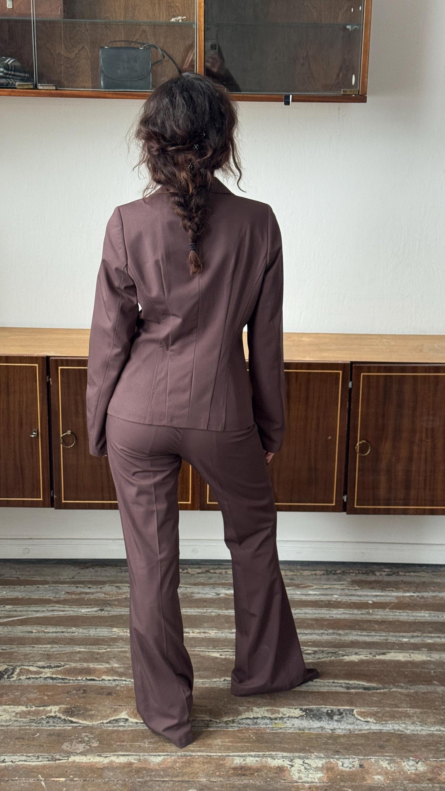 Vintage 70s Dark Chocolate Brown Flared Pants and Fitted Blazer Suit