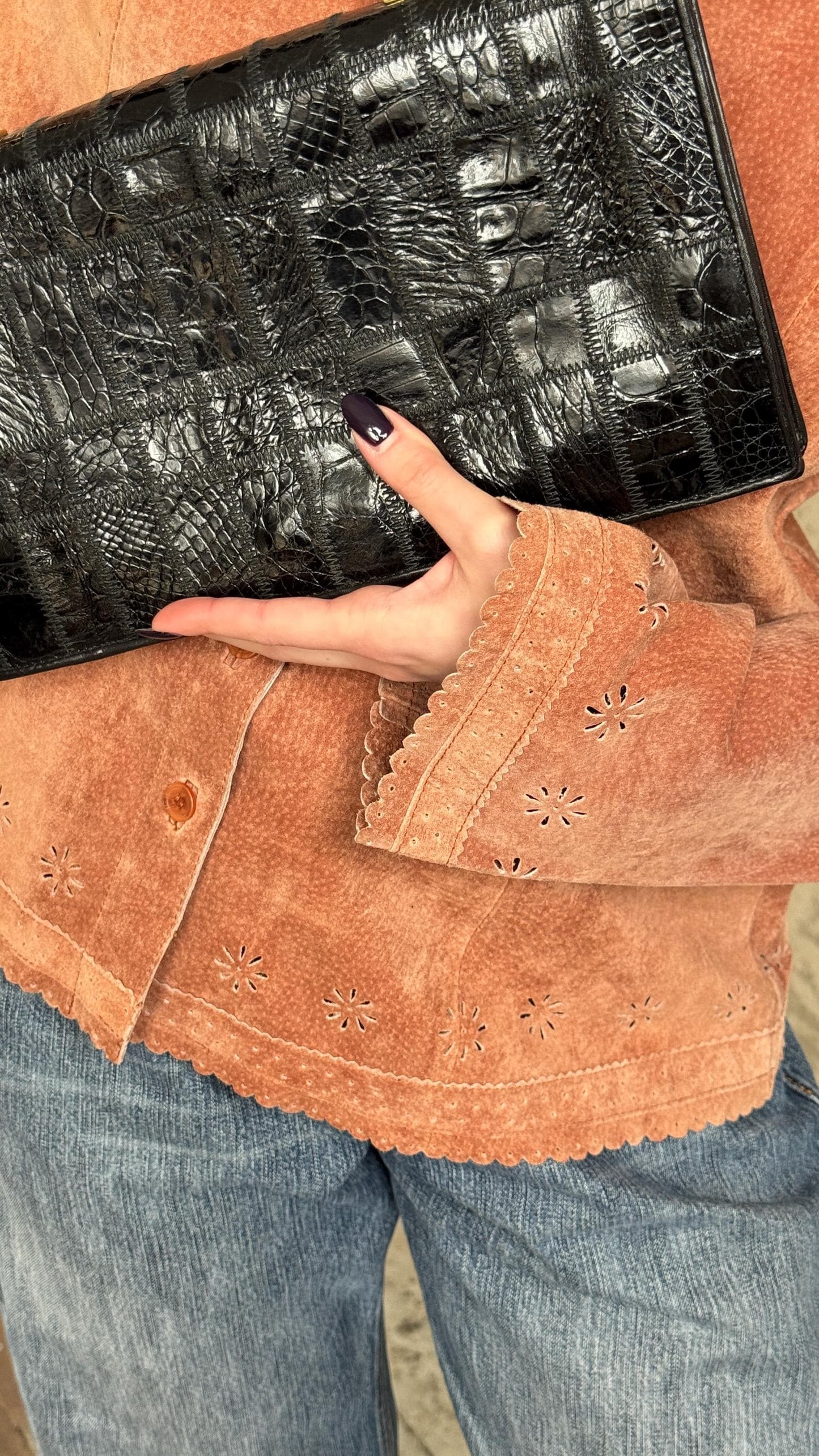 Vintage 90s Suede Leather Boxy Jacket In Brown