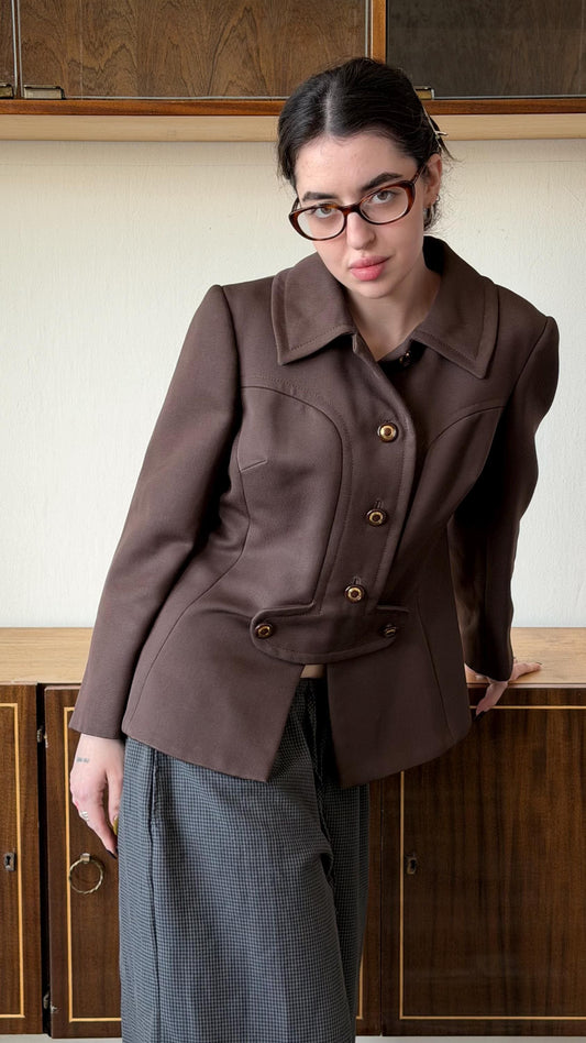 Vintage Brown Tailored Espresso Blazer, 90s Italian Structured Fitted Jacket