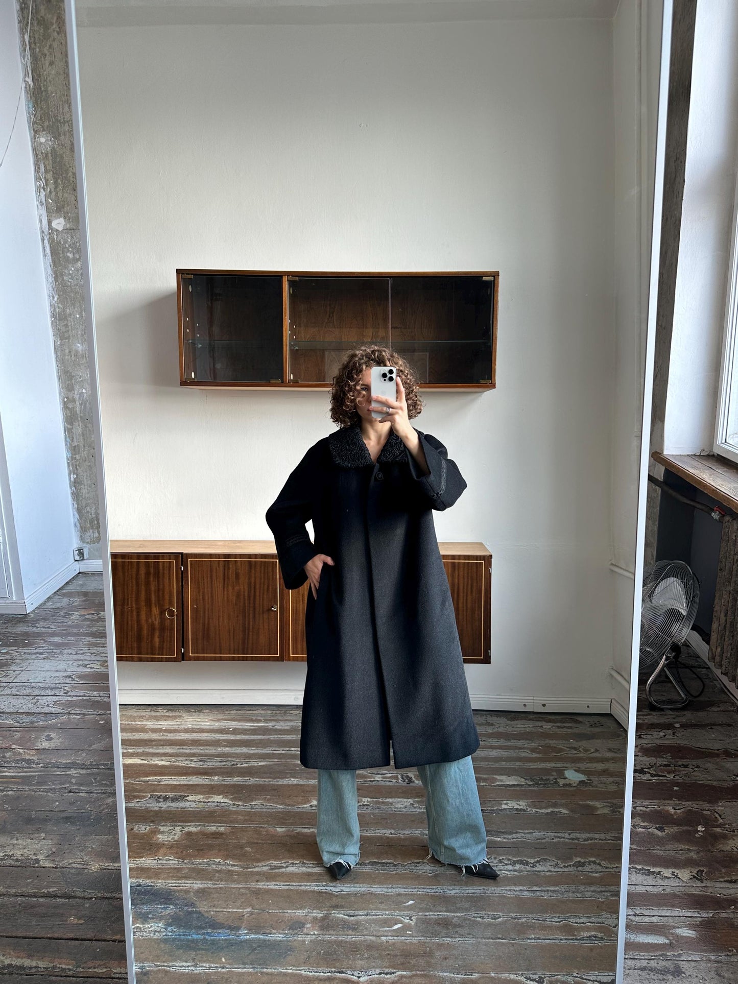 Vintage 90s mohair/wool blend coat in black