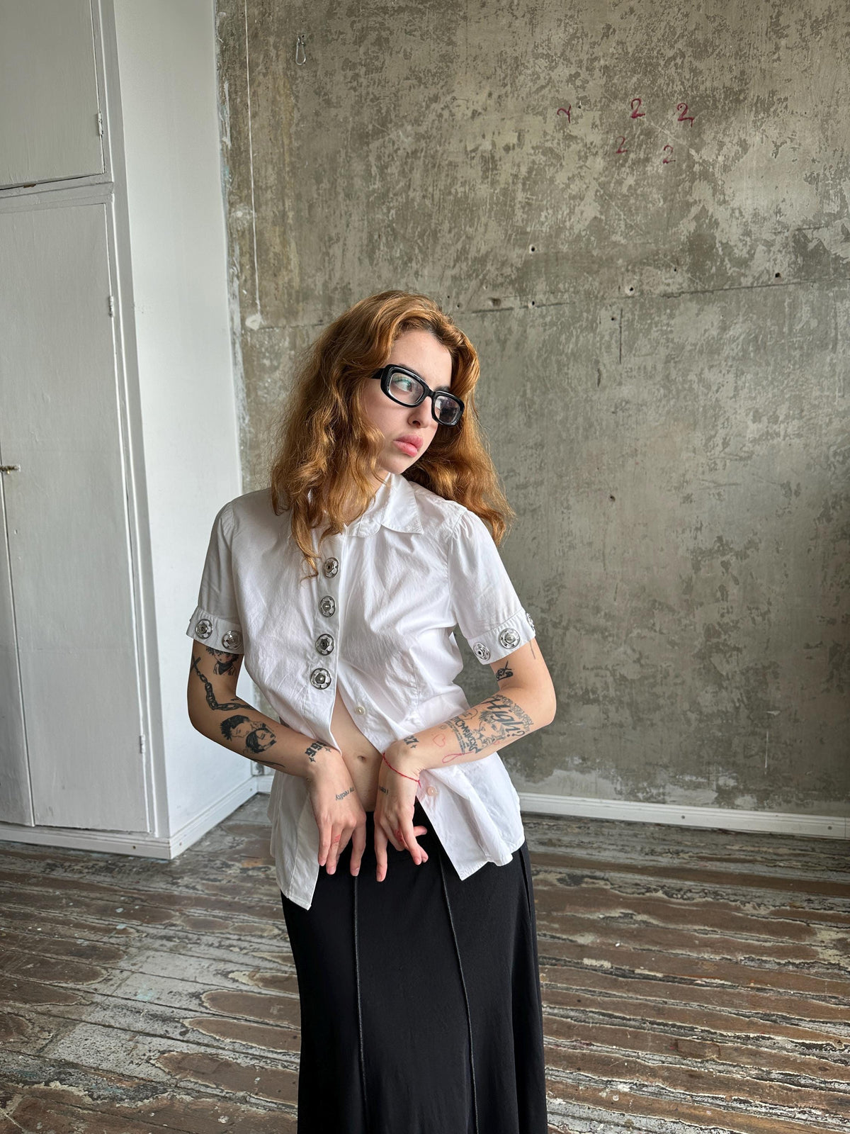 Vintage Moschino Jeans White Fitted Shirt | Silver Ring Detail Blouse