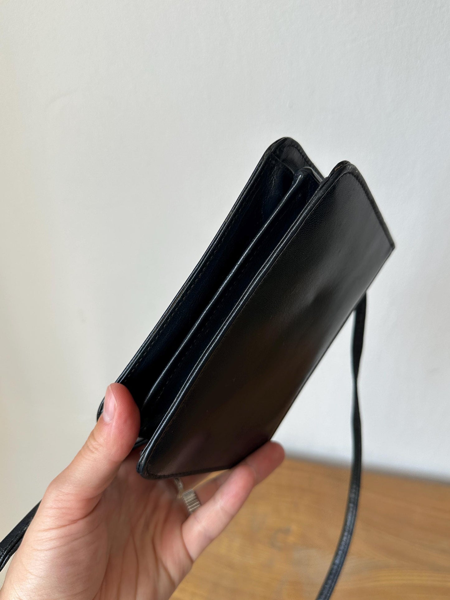 Vintage Black Leather Mini Crossbody Bag | Structured Flap Bag