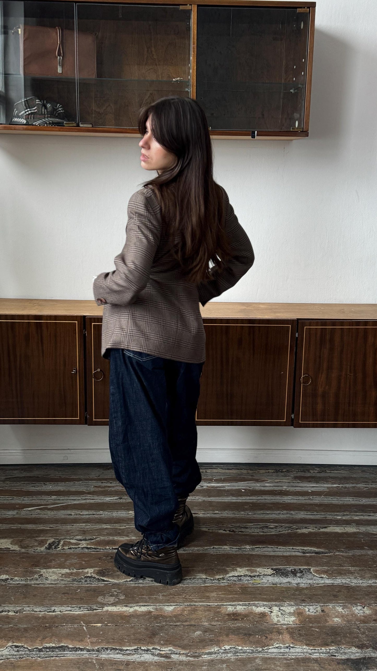 Vintage 90s Brown Checked Wool Blazer