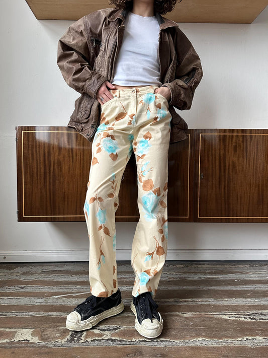 Vintage y2k high rise floral jeans in beige