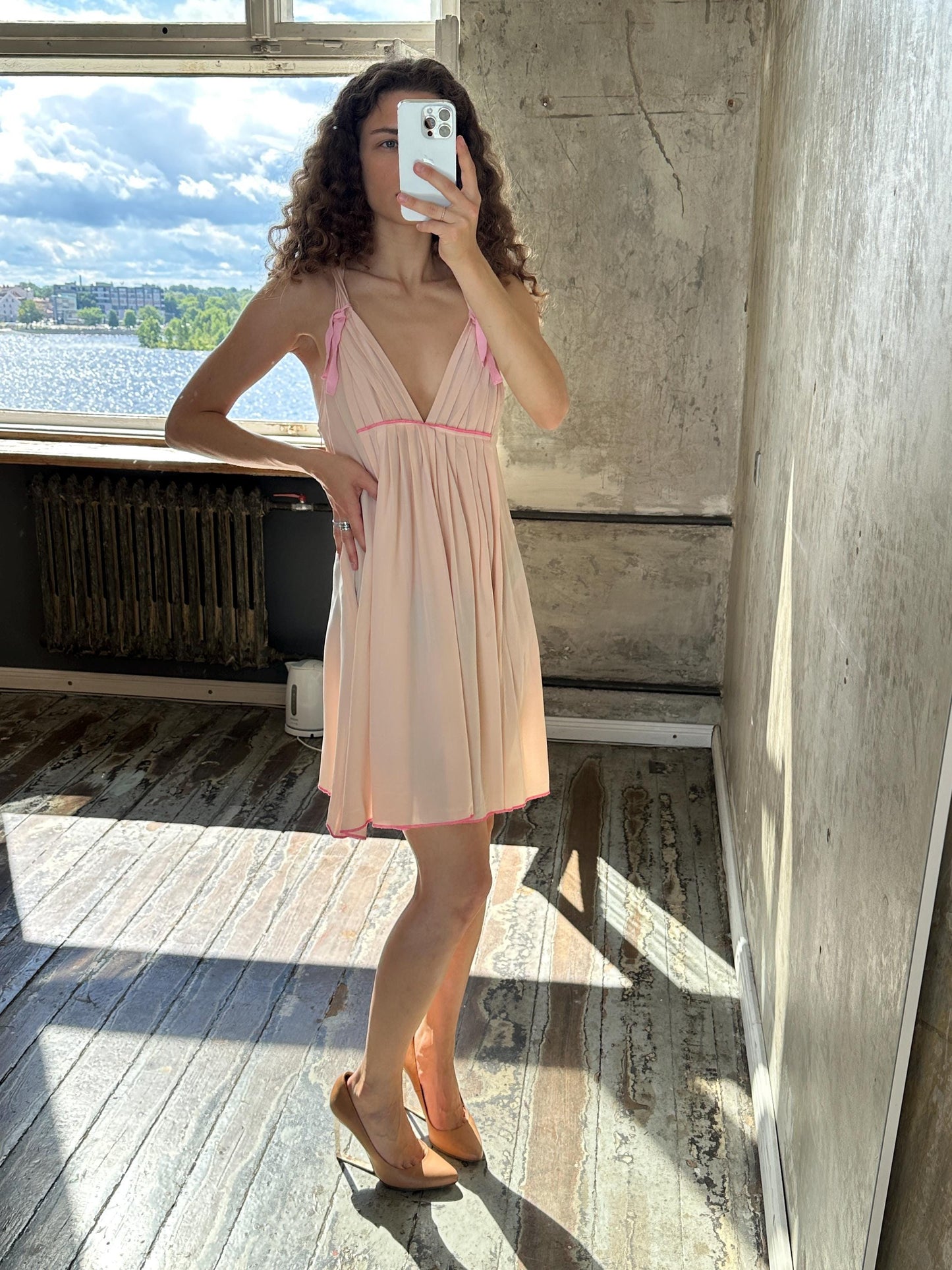Vintage Sonia Rykiel Blush Pink Silk Mini Dress
