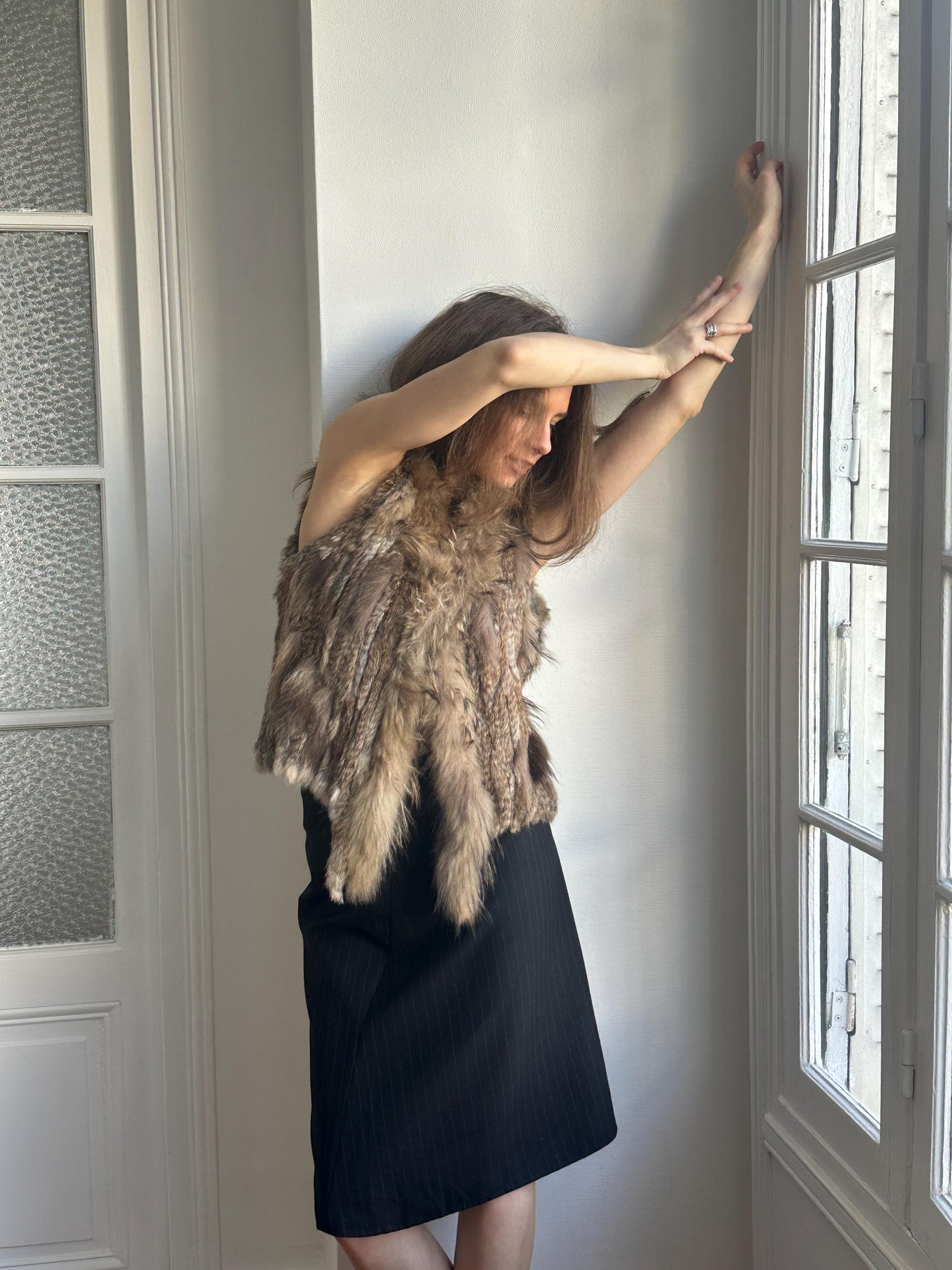 Vintage 90s Rabbit Fur Lightweight Vest in Brown