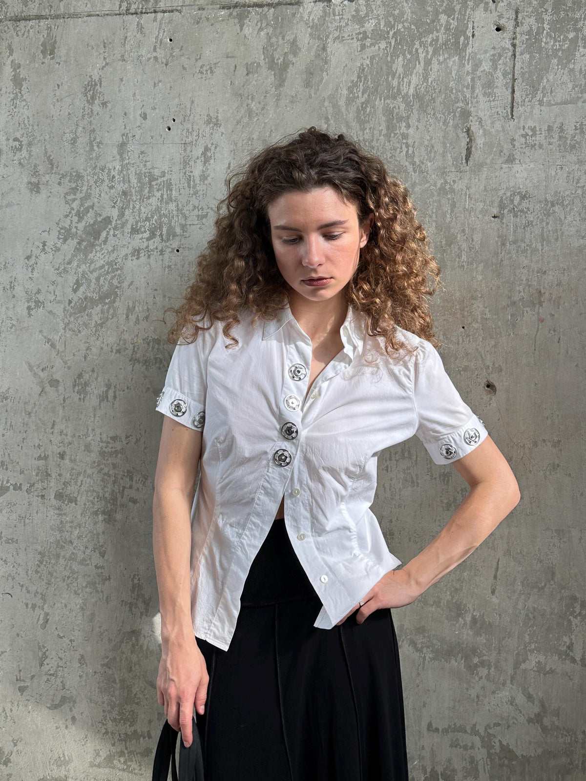 Vintage Moschino Jeans White Fitted Shirt | Silver Ring Detail Blouse