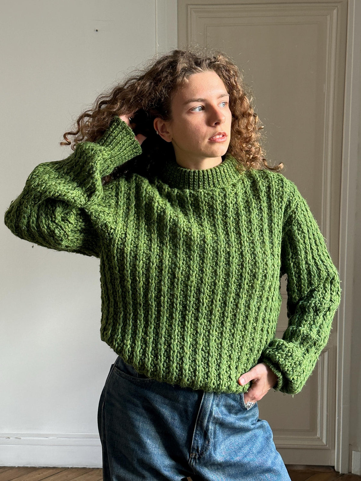 Vintage Coarse Knit Wool Sweater in Green