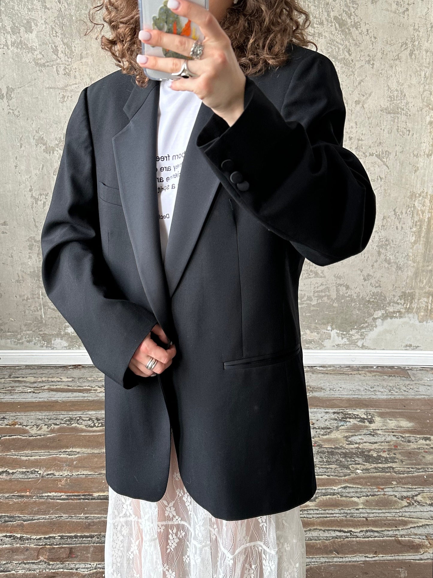Vintage black evening blazer with satin collar