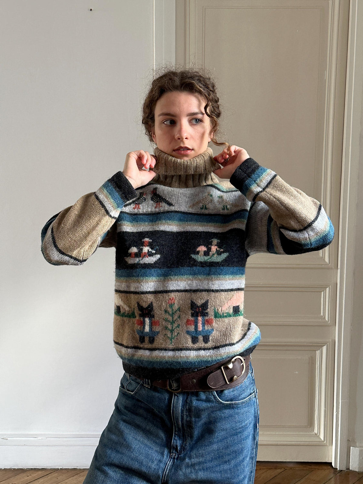 Vintage Pure Shetland Wool Sweater in Beige