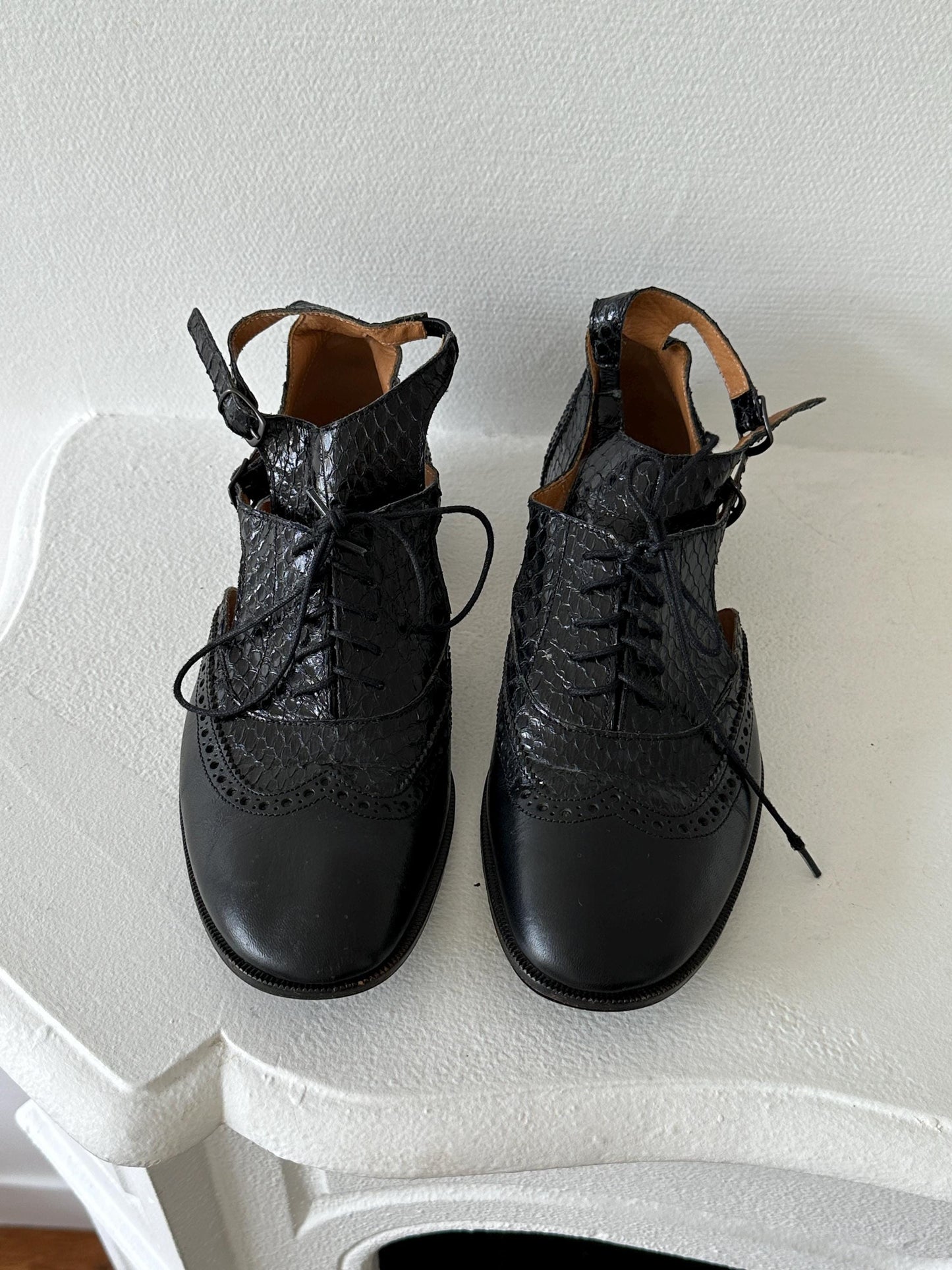 Maison Margiela Line 22 Black Leather Cut-Out Brogue Oxford Sandal in Black I US 6.5