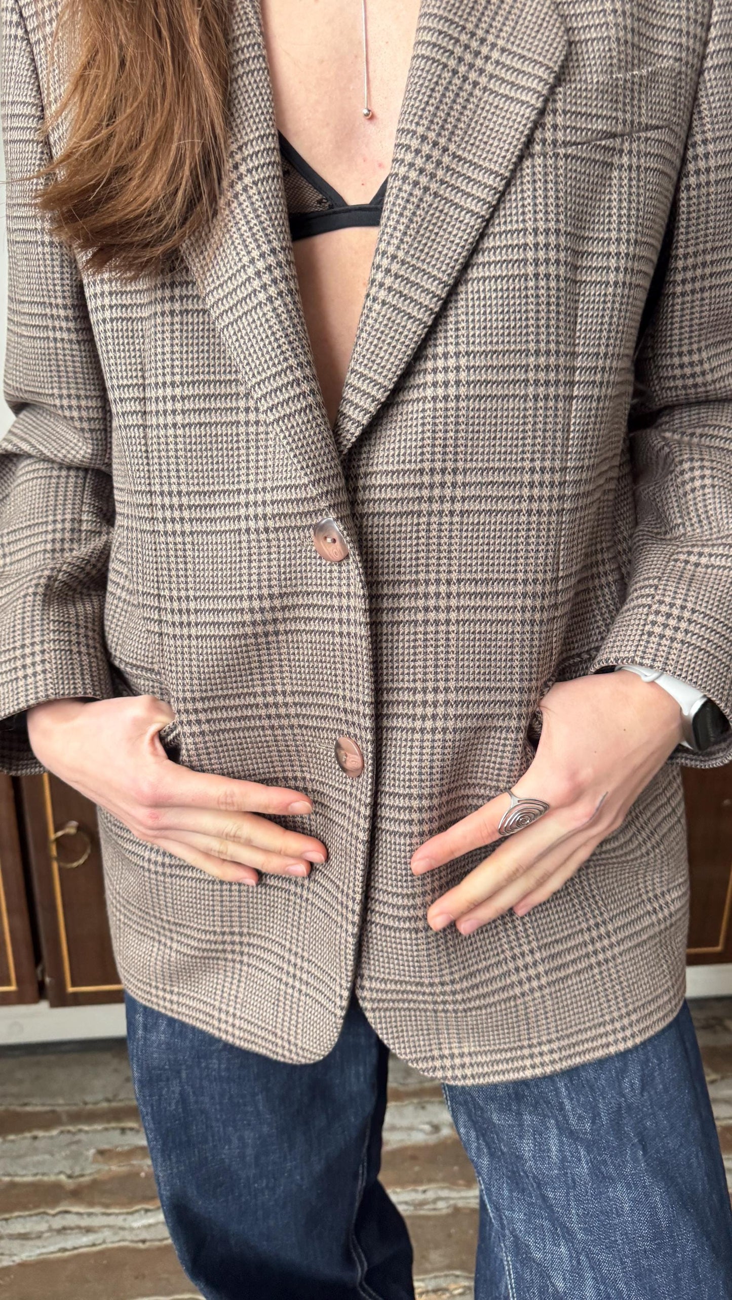 Vintage 90s Brown Checked Wool Blazer