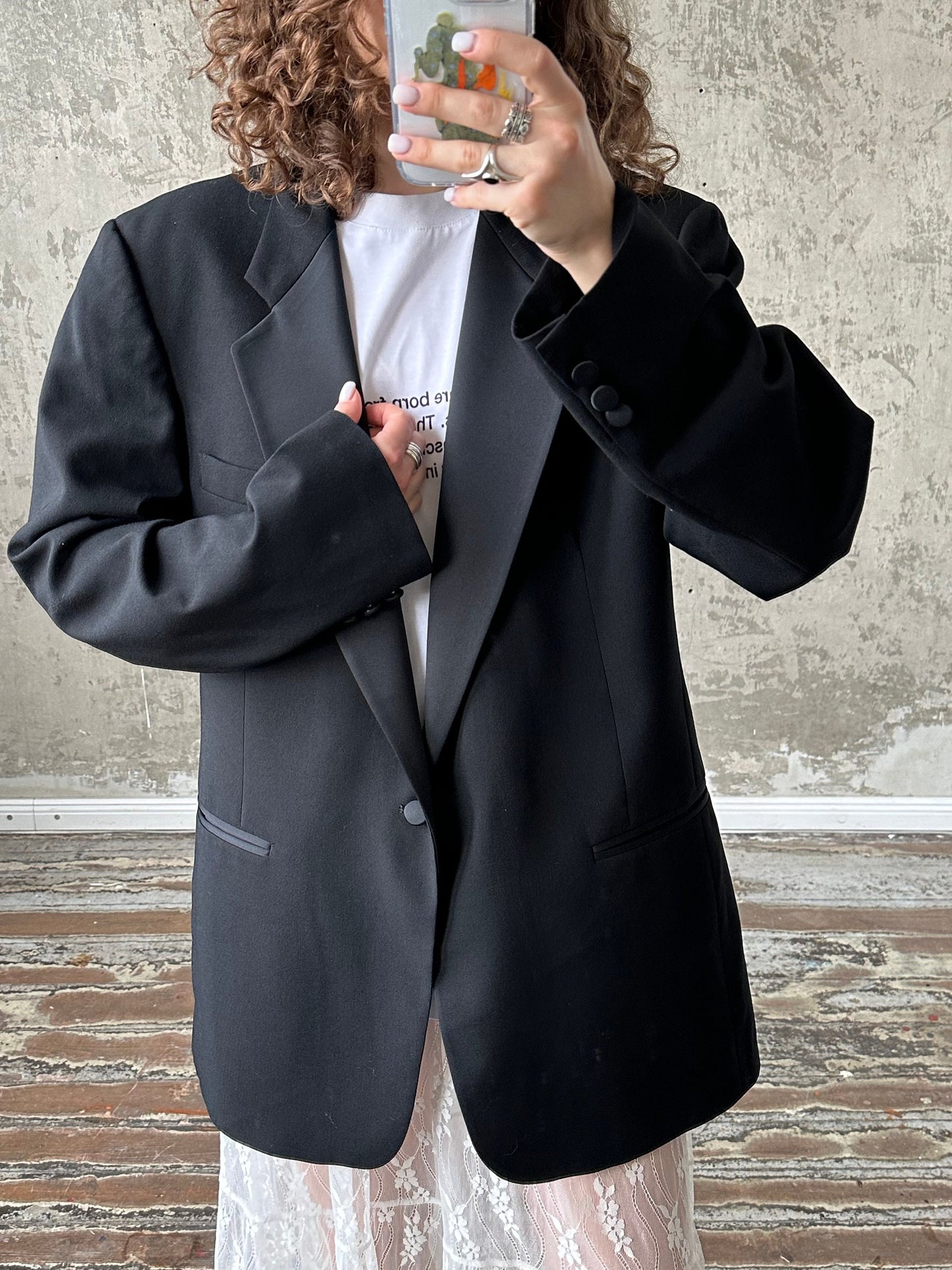 Vintage black evening blazer with satin collar