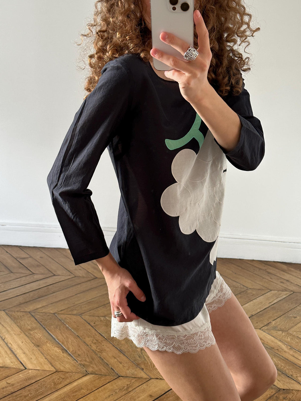 Vintage Moschino Cheap and Chic Black Grape Applique Top