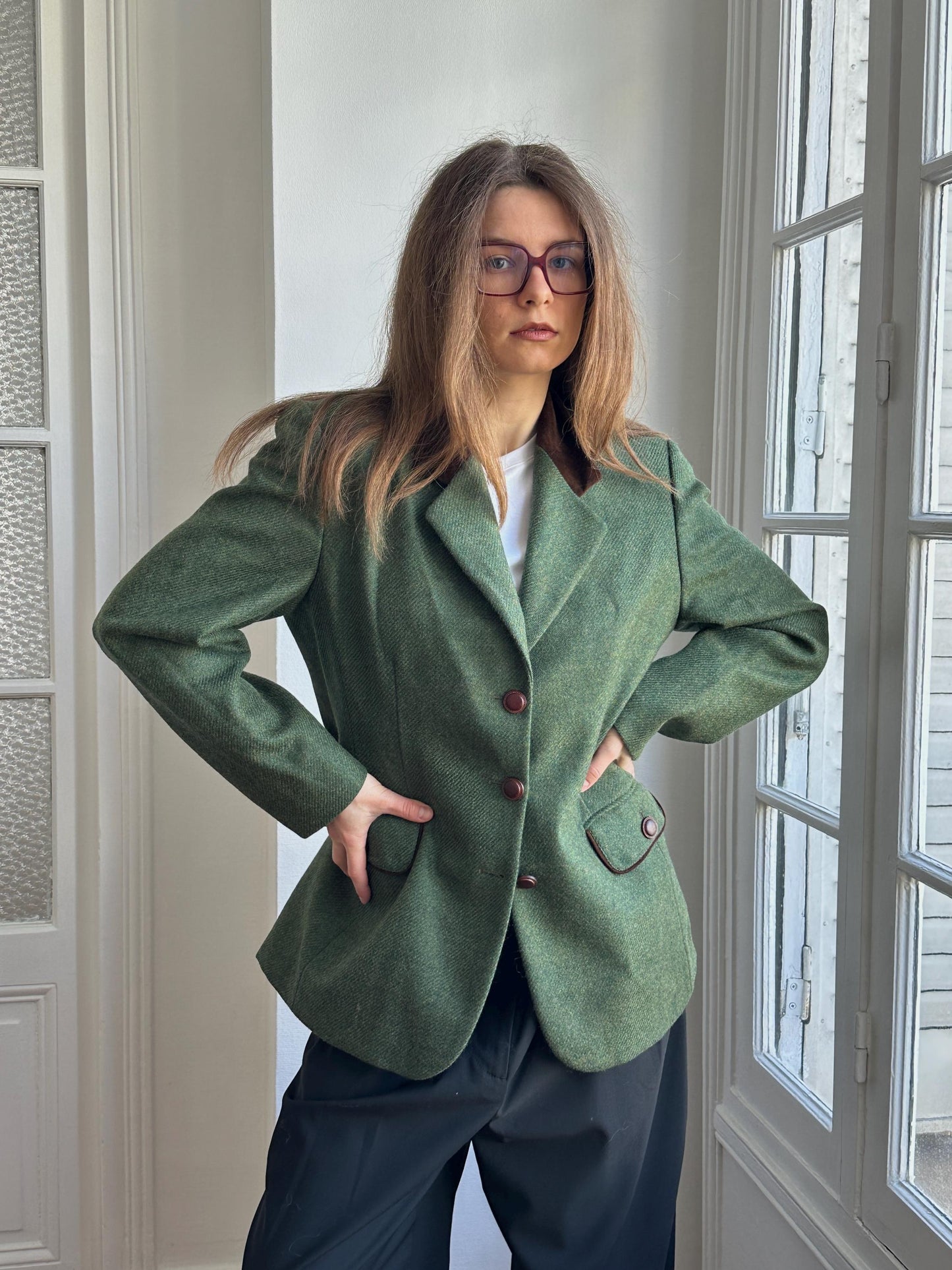 Vintage 90s Wool Classic Forest Green Blazer