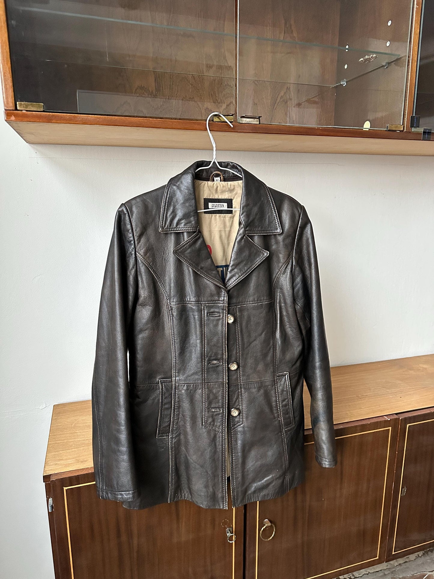 Vintage 90s Minimalist Leather Jacket In Dark Brown