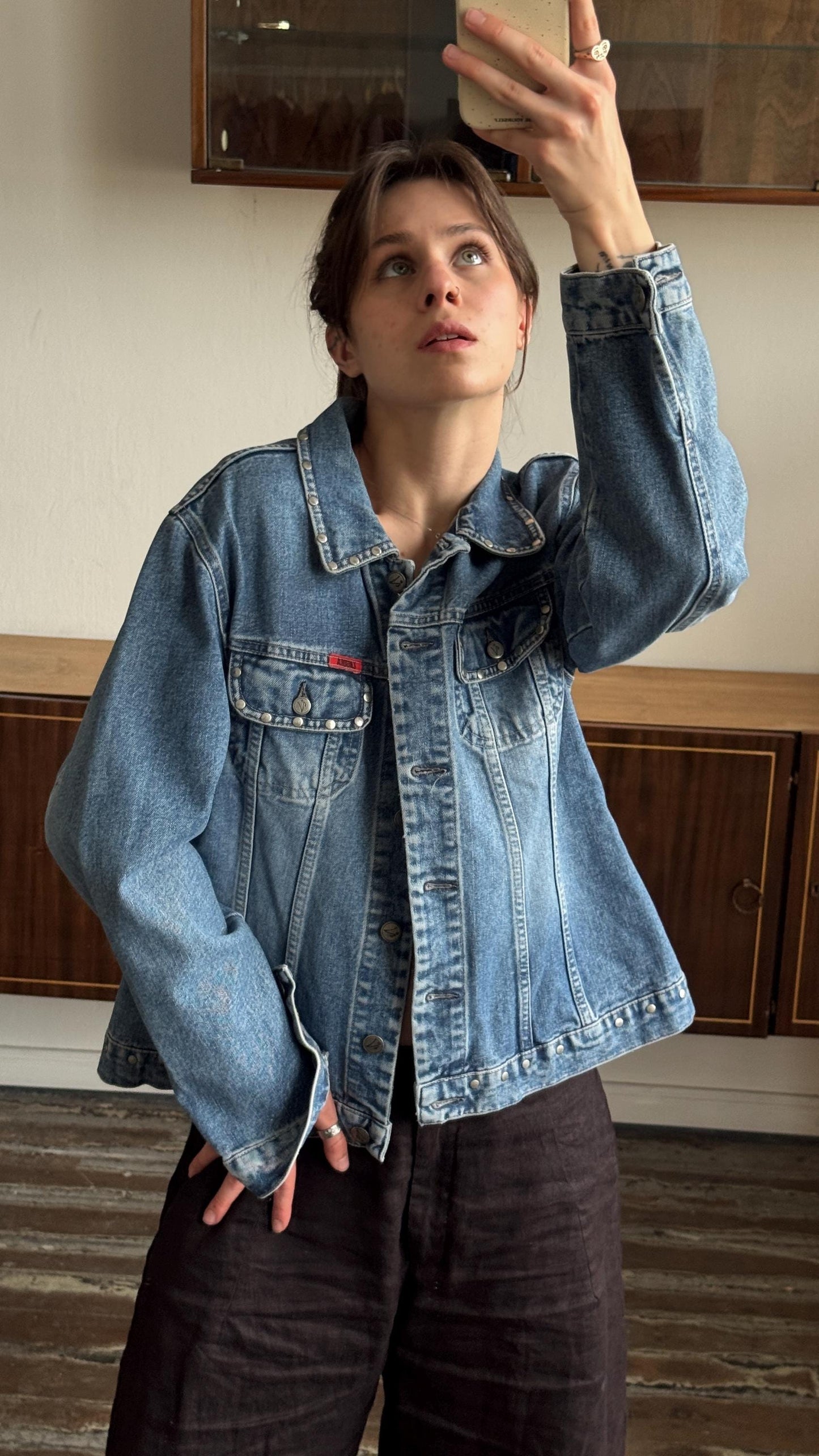 Vintage oversized denim jeans jacket in blue