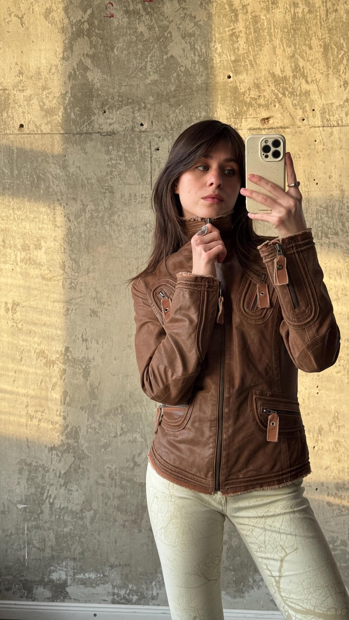 Vintage 90s Slim-Fitted Leather Jacket In Brown