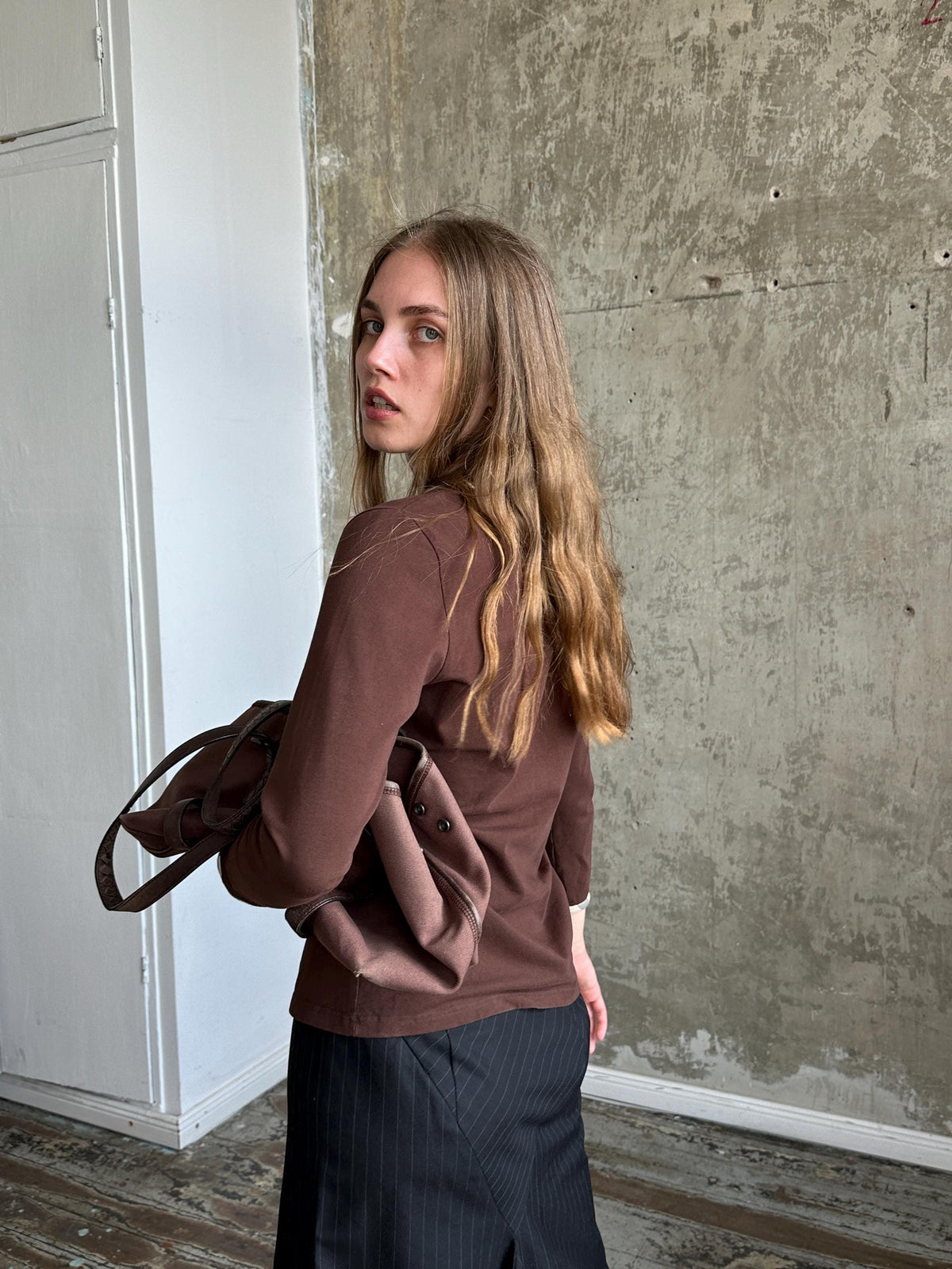 Vintage Burberry London Brown Check Trim Top | Long Sleeve Cotton Shirt