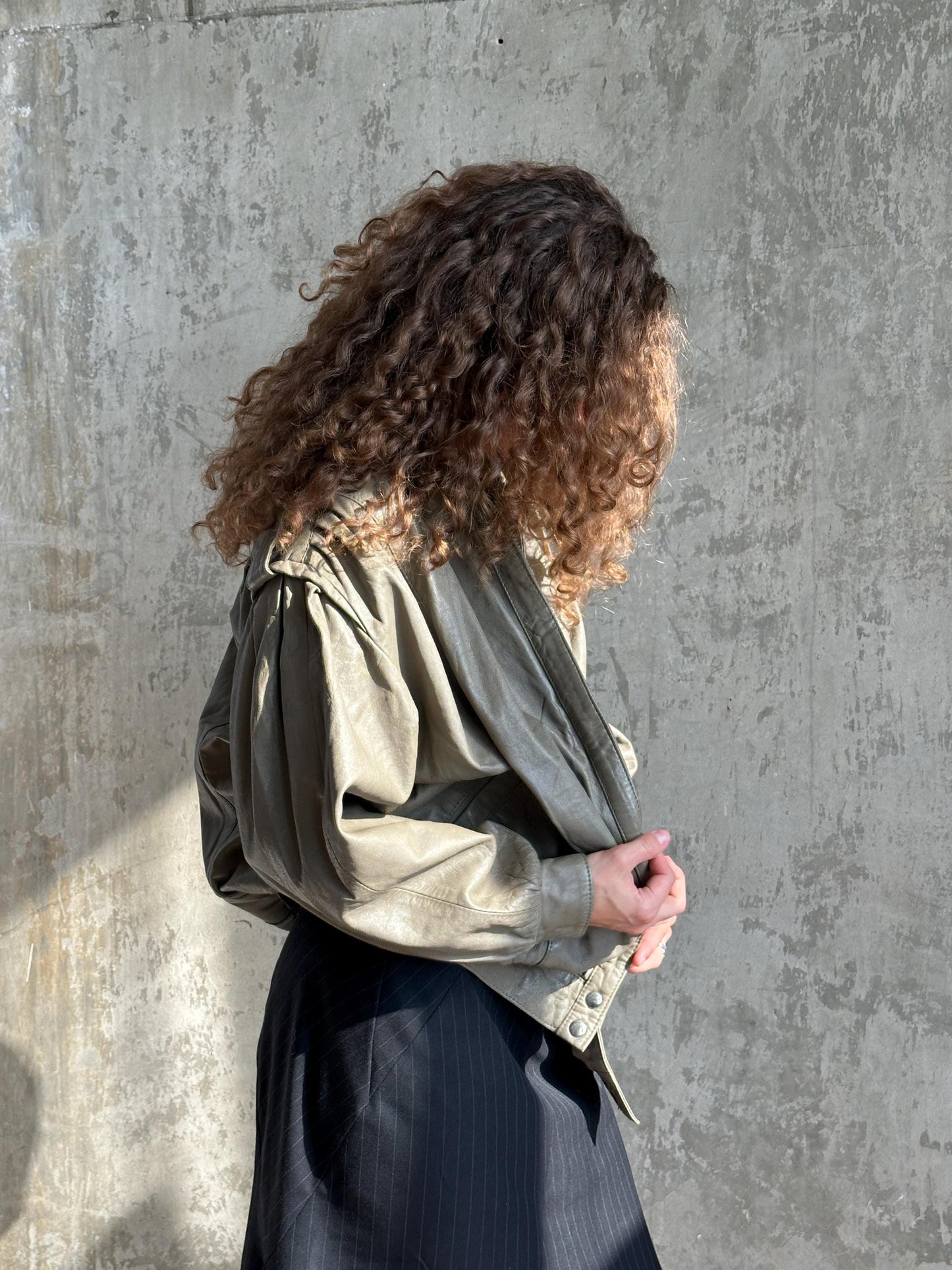 Vintage Oversized Leather Grey Bomber Jacket