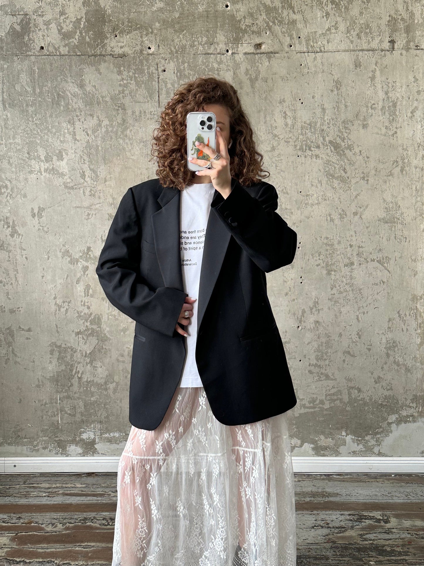 Vintage black evening blazer with satin collar