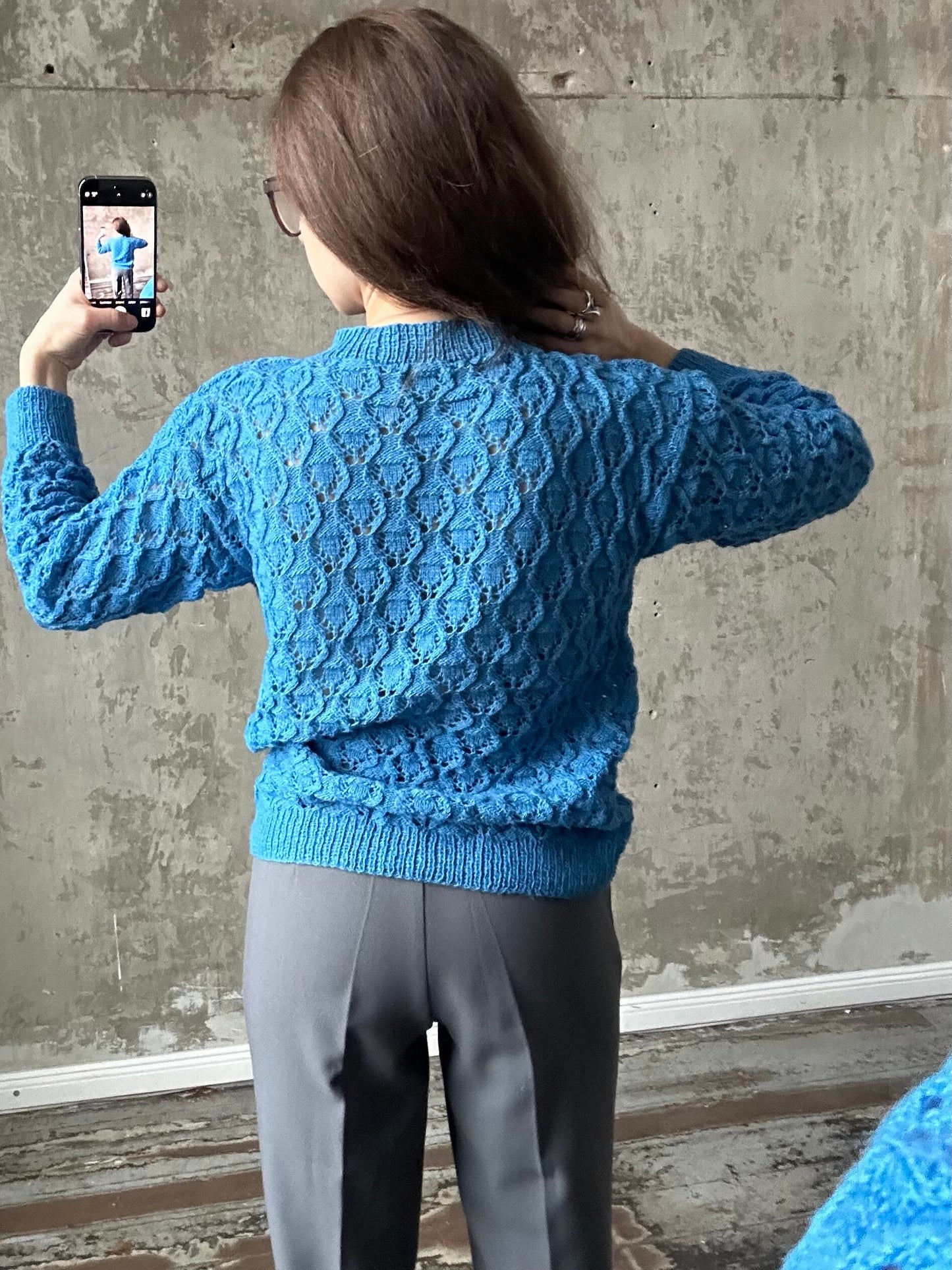 Vintage Summer Crochet Jumper - Bright Blue Knitted Sweater, 100% Organic Cotton, Gender Neutral, Fits XS-M, Perfect for Festivals &Holidays