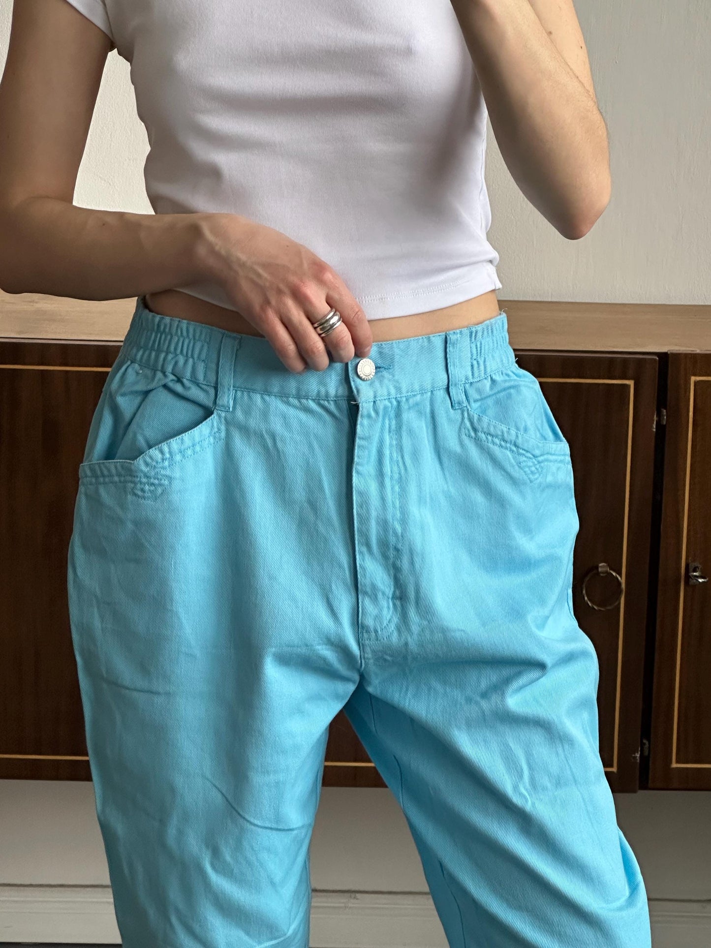 Vintage y2k high rise baby blue jeans, cotton jeans