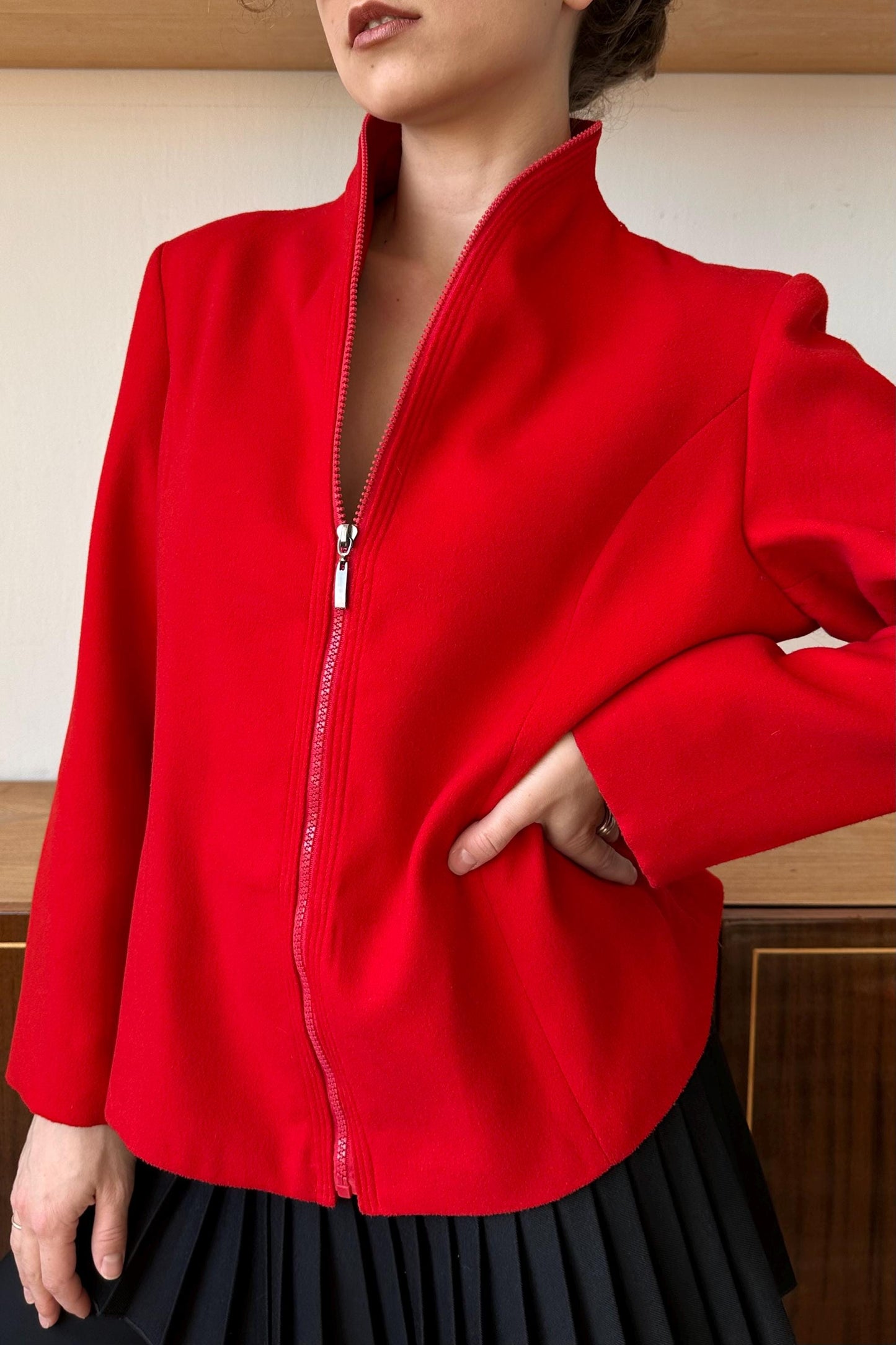Vintage D&G cashmere cardigan in red, zip up sweater