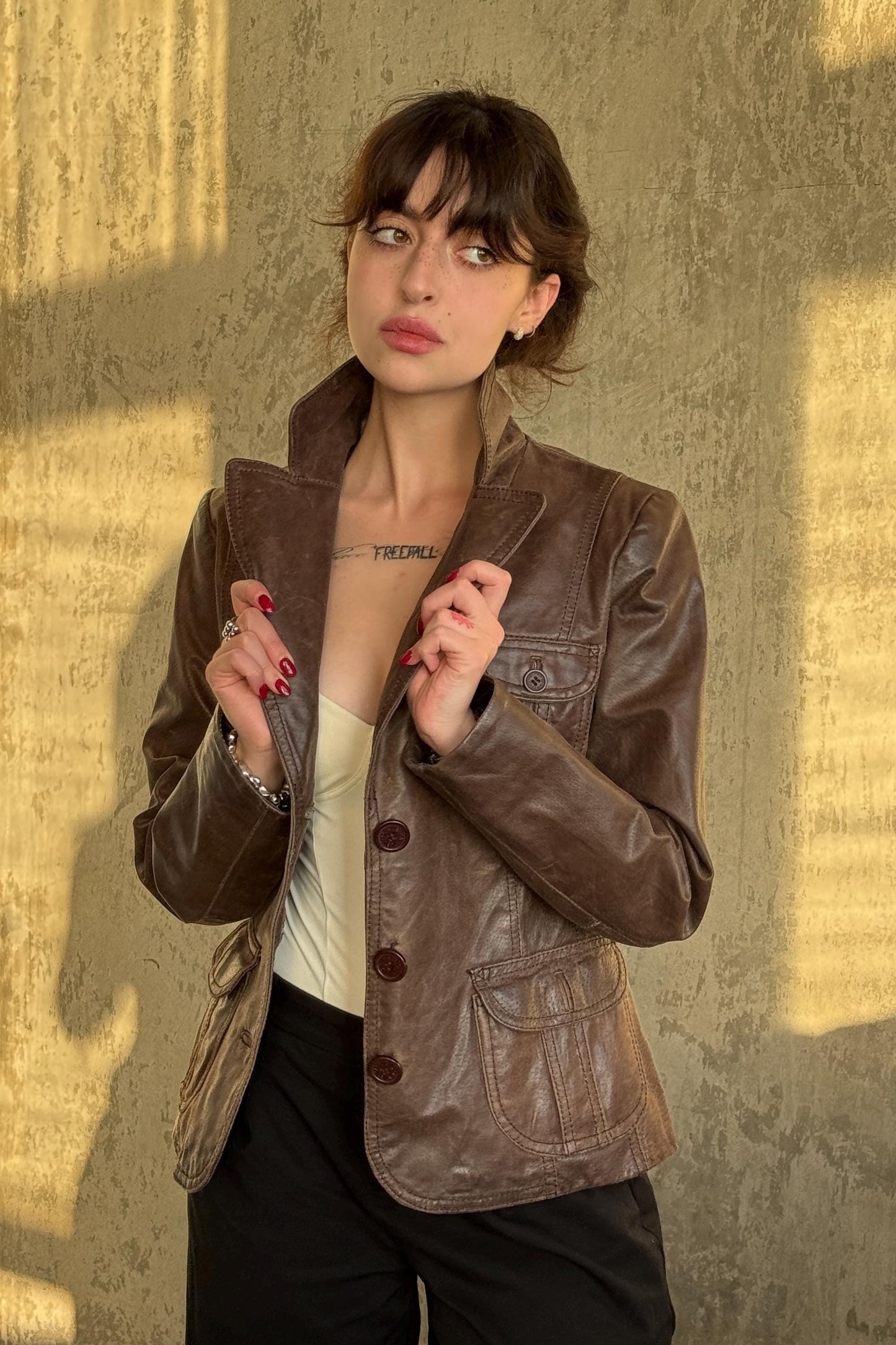 Vintage Leather Boxy Jacket In Brown In Cowboy Style