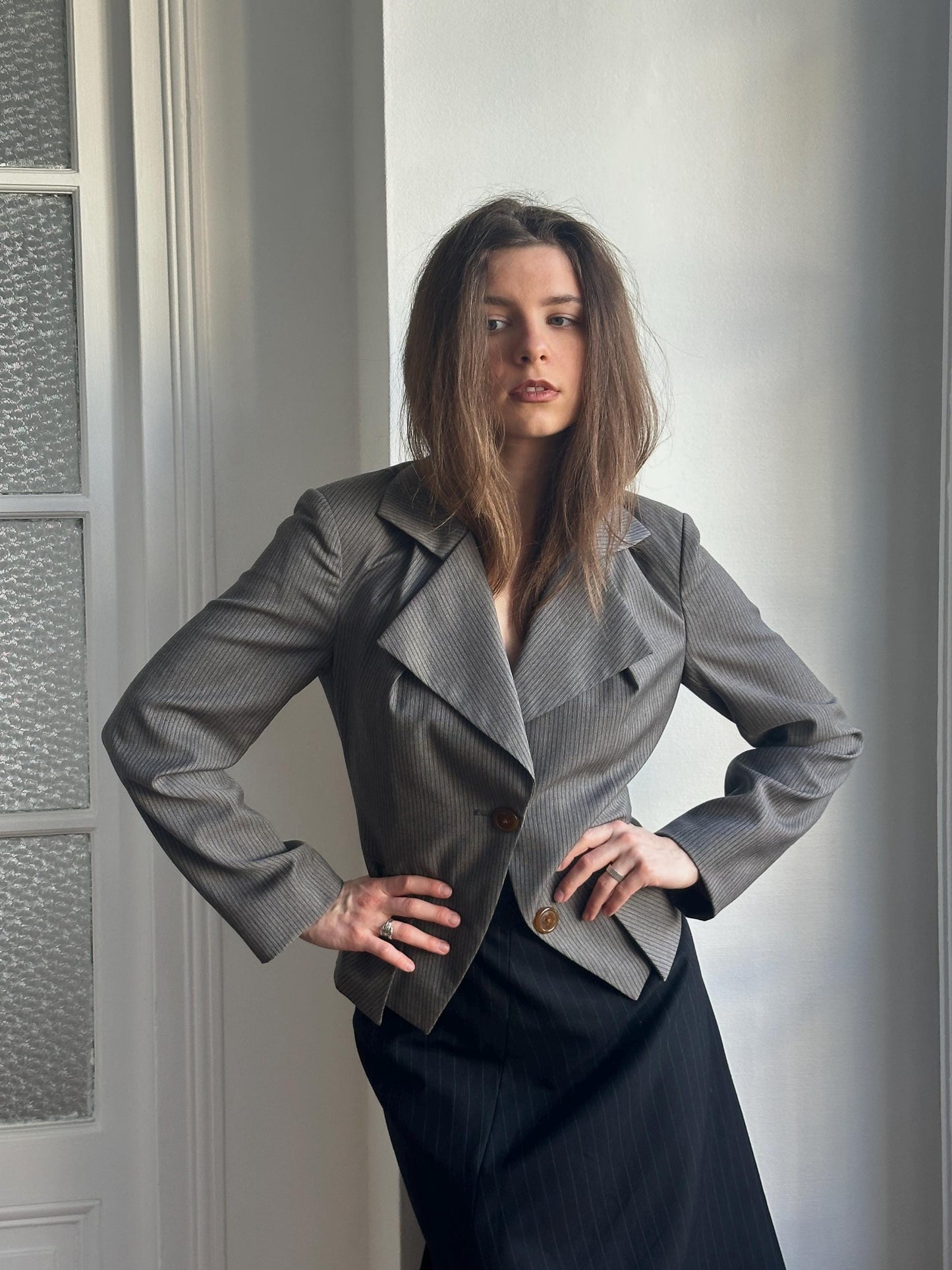 Vivienne Westwood Red Label Vintage Wool Pin Stripe Blazer in Grey