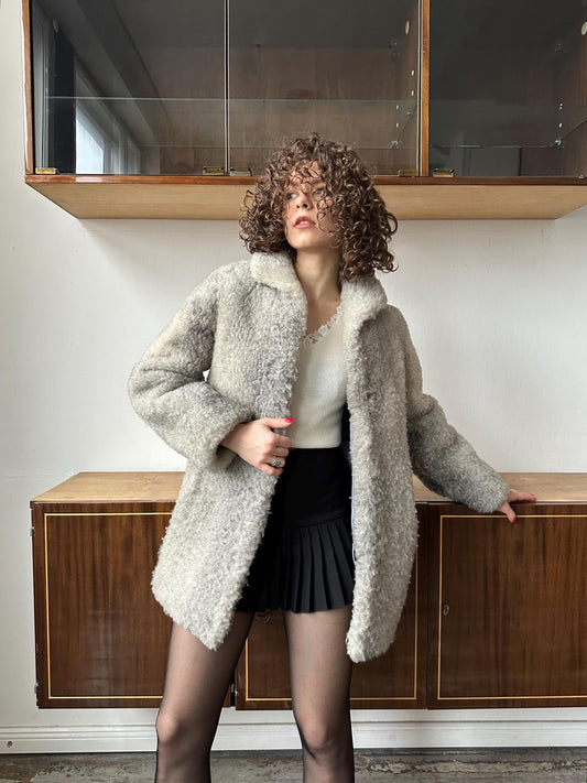 Vintage 80s fitted winter wool coat in grey