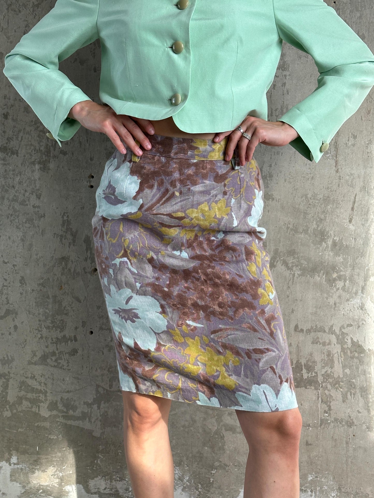 Vintage Italian Pencil Linen Skirt in Purple