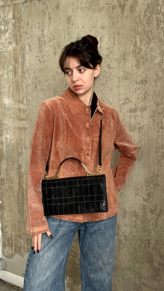 Vintage 90s Suede Leather Boxy Jacket In Brown