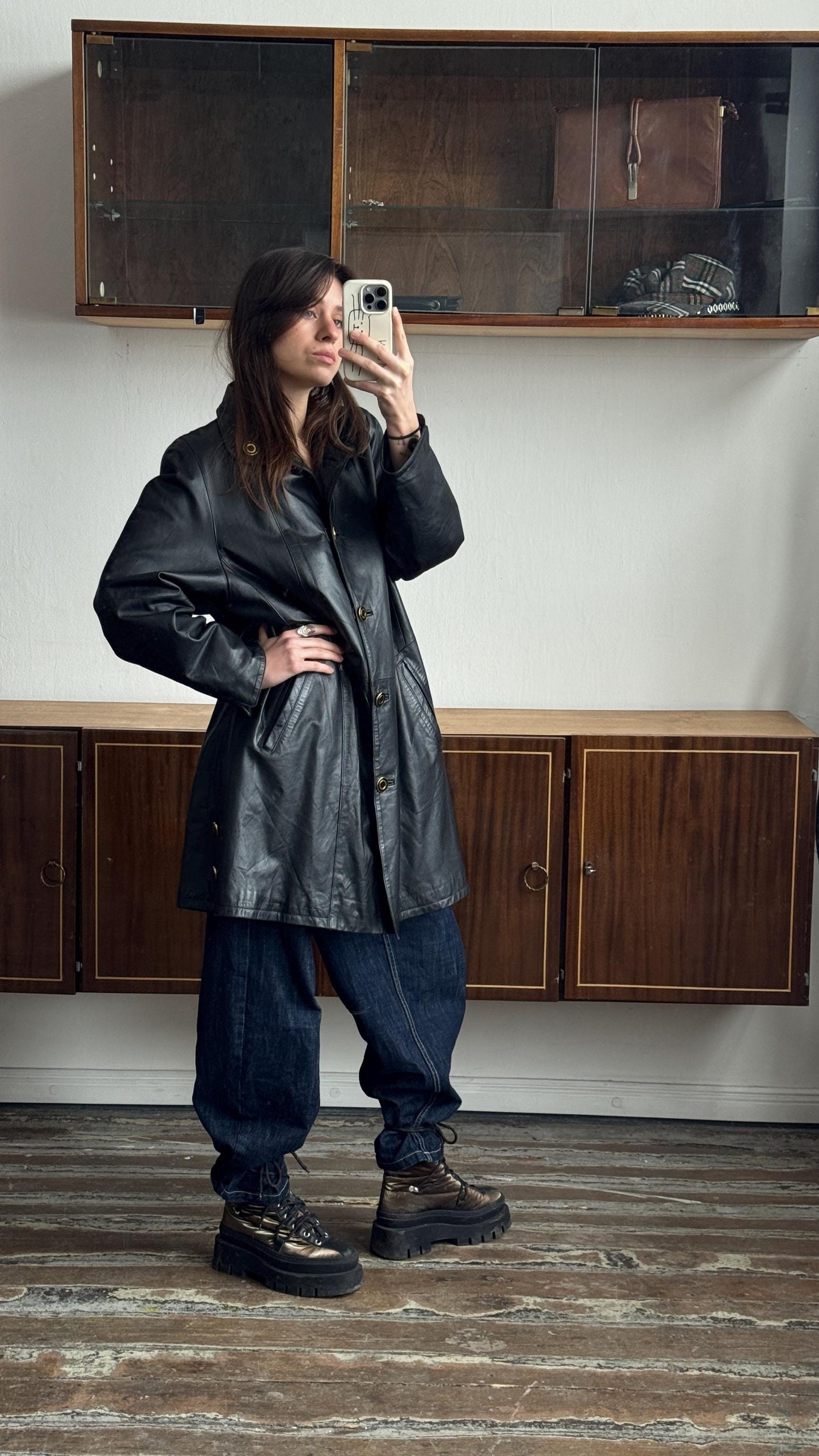 Vintage 90s Soft Leather Coat in Black