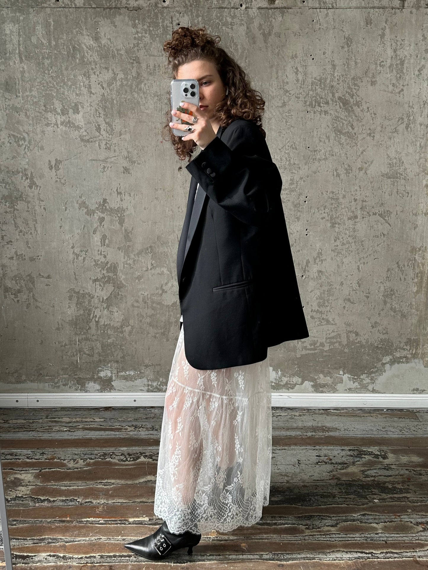 Vintage black evening blazer with satin collar