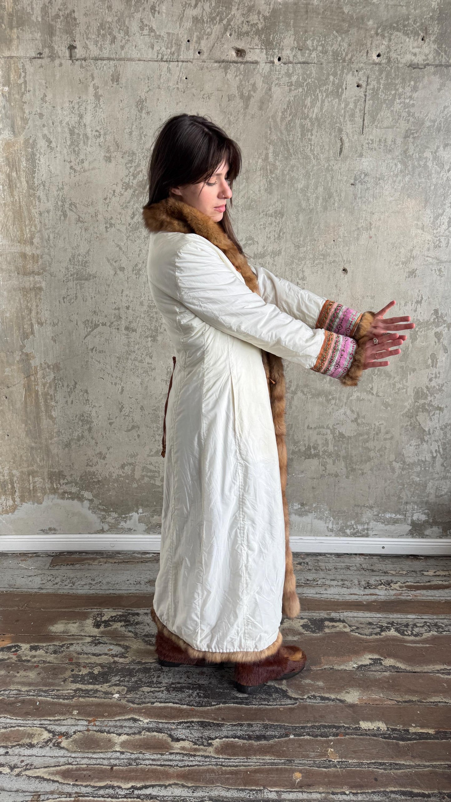 Vintage Ermanno Scervino Ivory Puffer Coat with Fur Trim