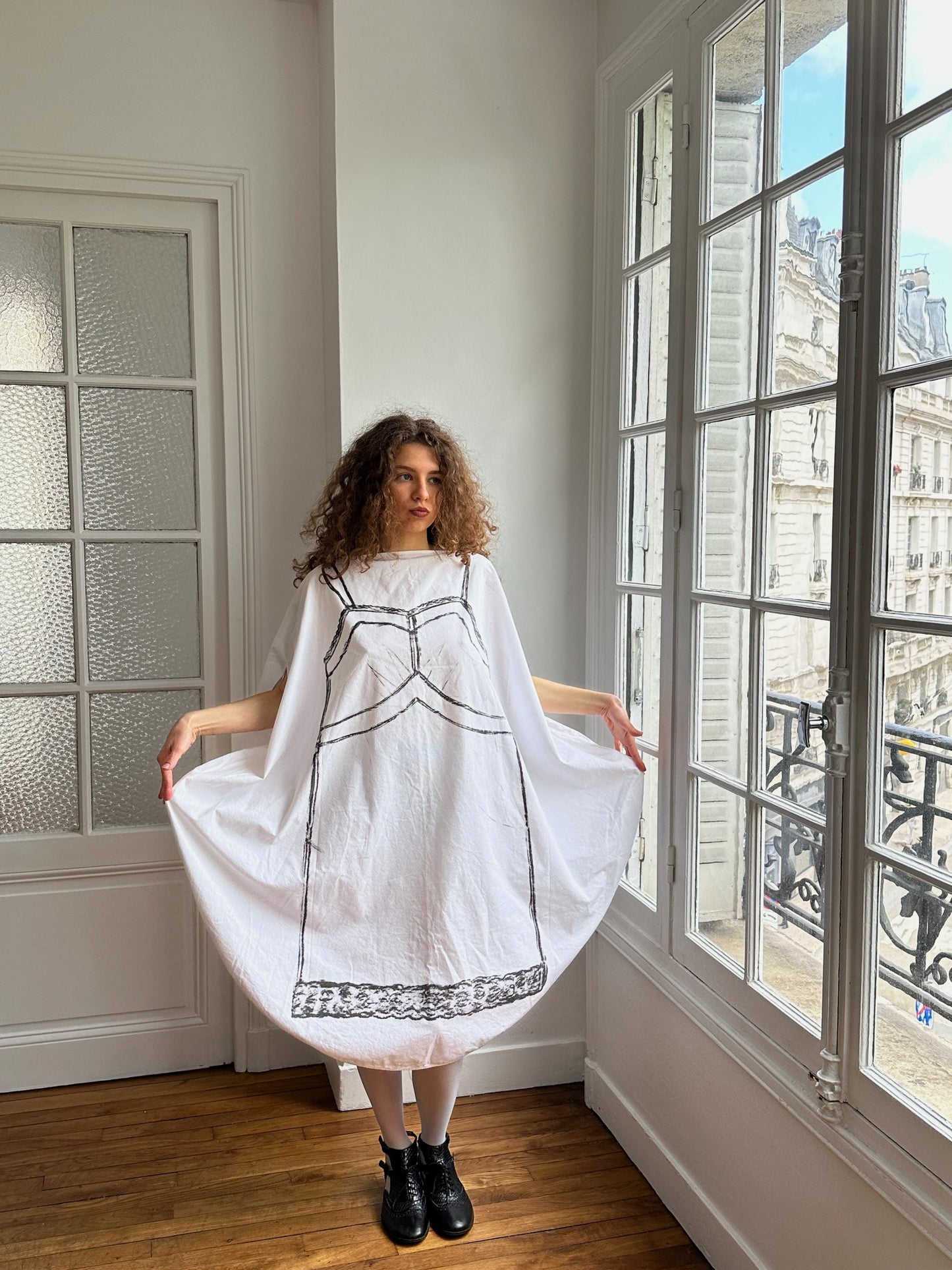MM6 Maison Margiela Trompe L'Oeil Circle Oversized Dress in White
