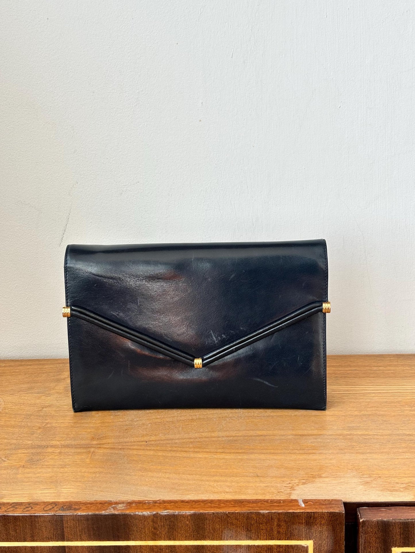 Vintage 90s Structured Envelope Faux Leather Bag In Blue
