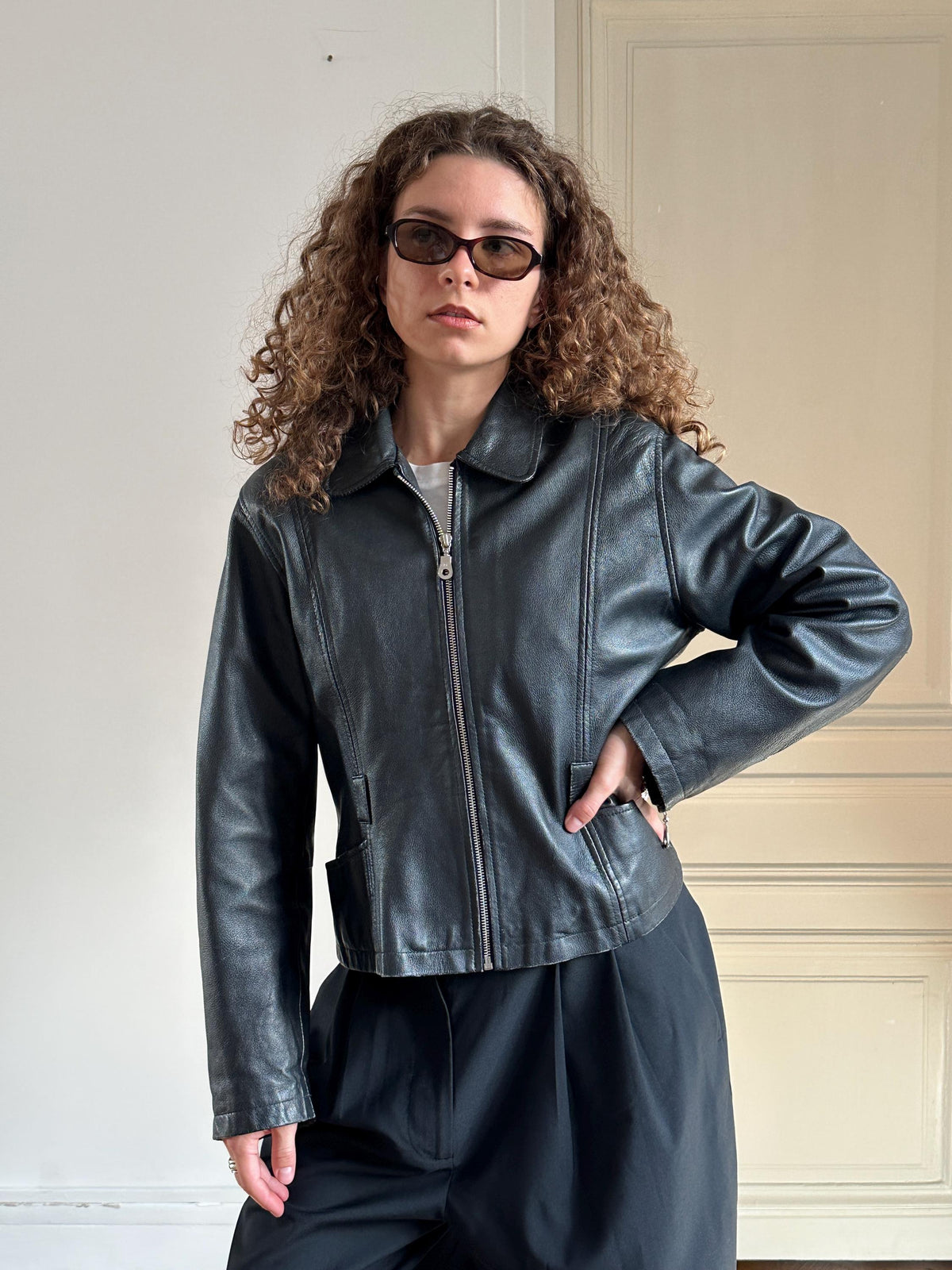 Vintage Black Leather Moto Jacket