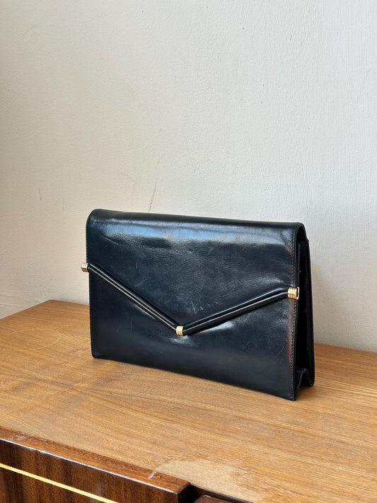 Vintage 90s Structured Envelope Faux Leather Bag In Blue