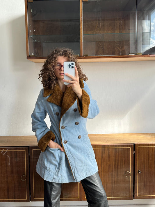 Vintage insulated denim coat in blue